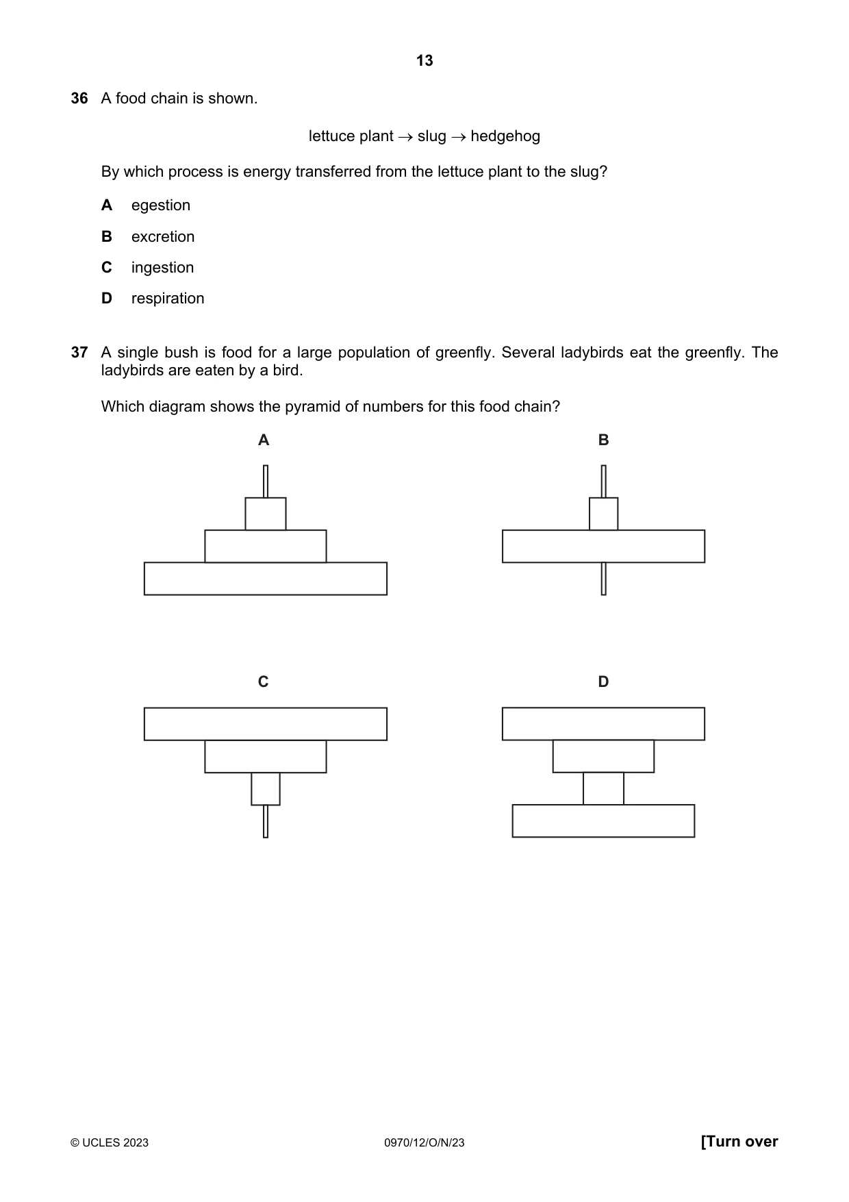 Cambridge IGCSE Biology (9-1) 0970 2023 Oct/Nov Paper 1 · Variant 2 question paper, page 13 of 16