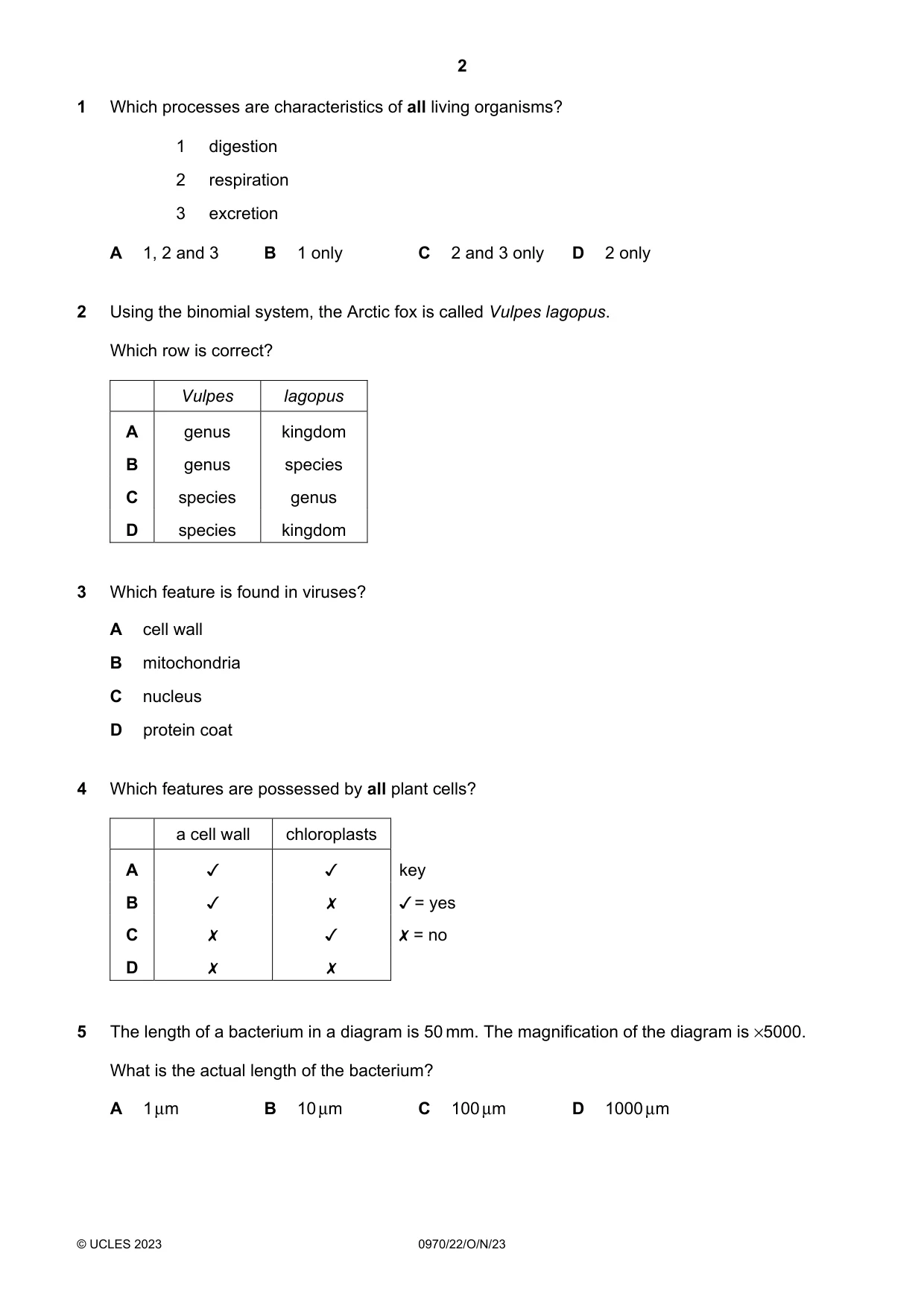 Cambridge IGCSE Biology (9-1) 0970 2023 Oct/Nov Paper 2 · Variant 2 question paper, page 2 of 16