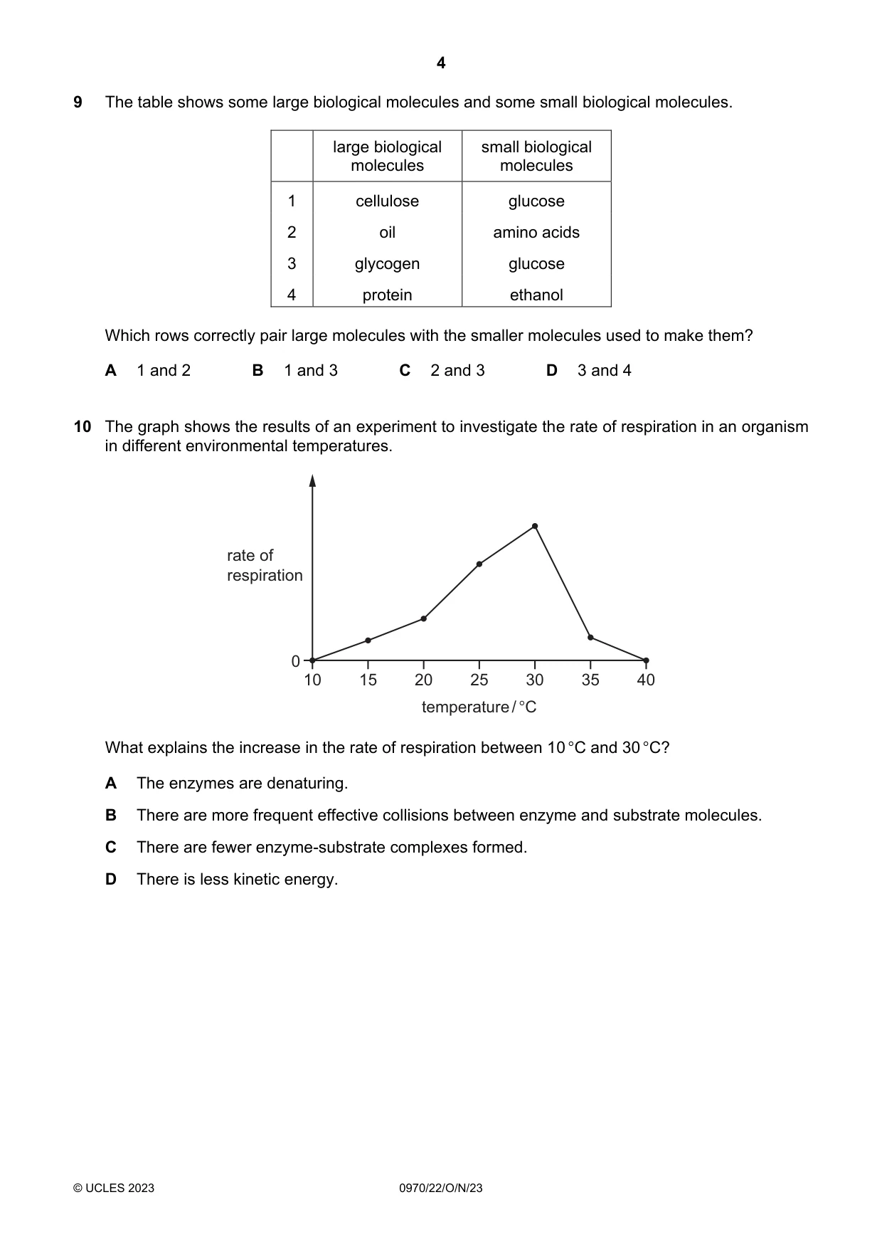 Cambridge IGCSE Biology (9-1) 0970 2023 Oct/Nov Paper 2 · Variant 2 question paper, page 4 of 16