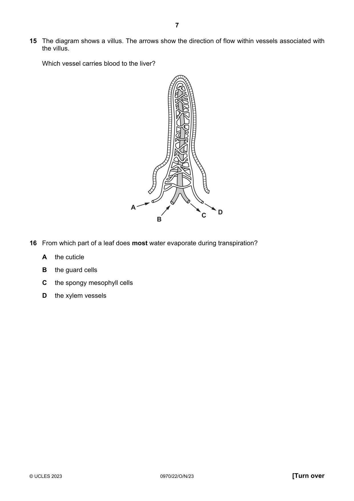 Cambridge IGCSE Biology (9-1) 0970 2023 Oct/Nov Paper 2 · Variant 2 question paper, page 7 of 16