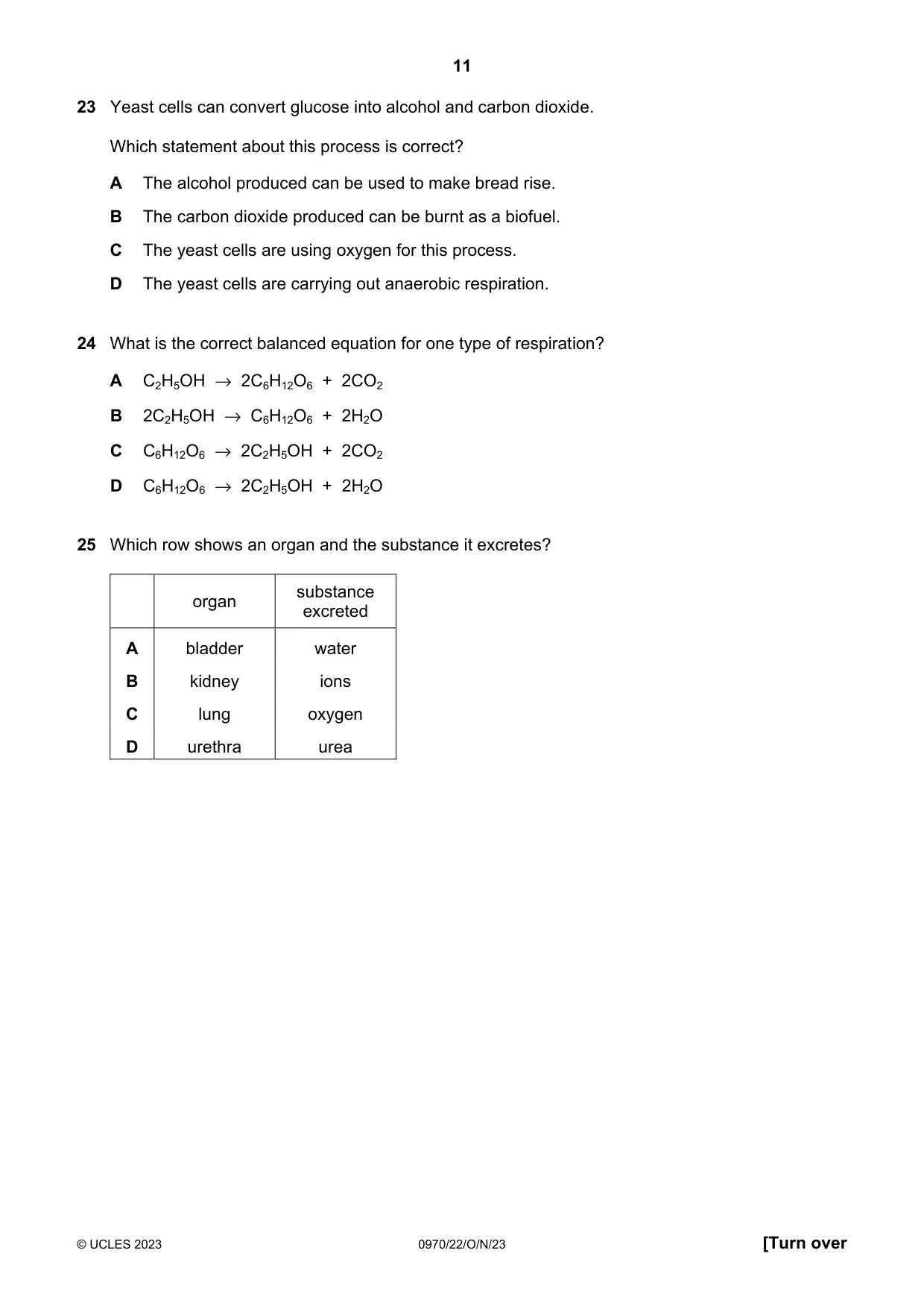 Cambridge IGCSE Biology (9-1) 0970 2023 Oct/Nov Paper 2 · Variant 2 question paper, page 11 of 16