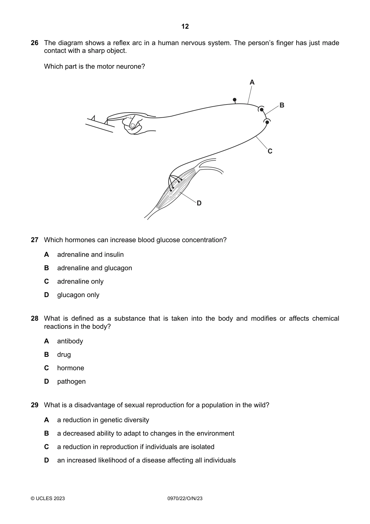 Cambridge IGCSE Biology (9-1) 0970 2023 Oct/Nov Paper 2 · Variant 2 question paper, page 12 of 16