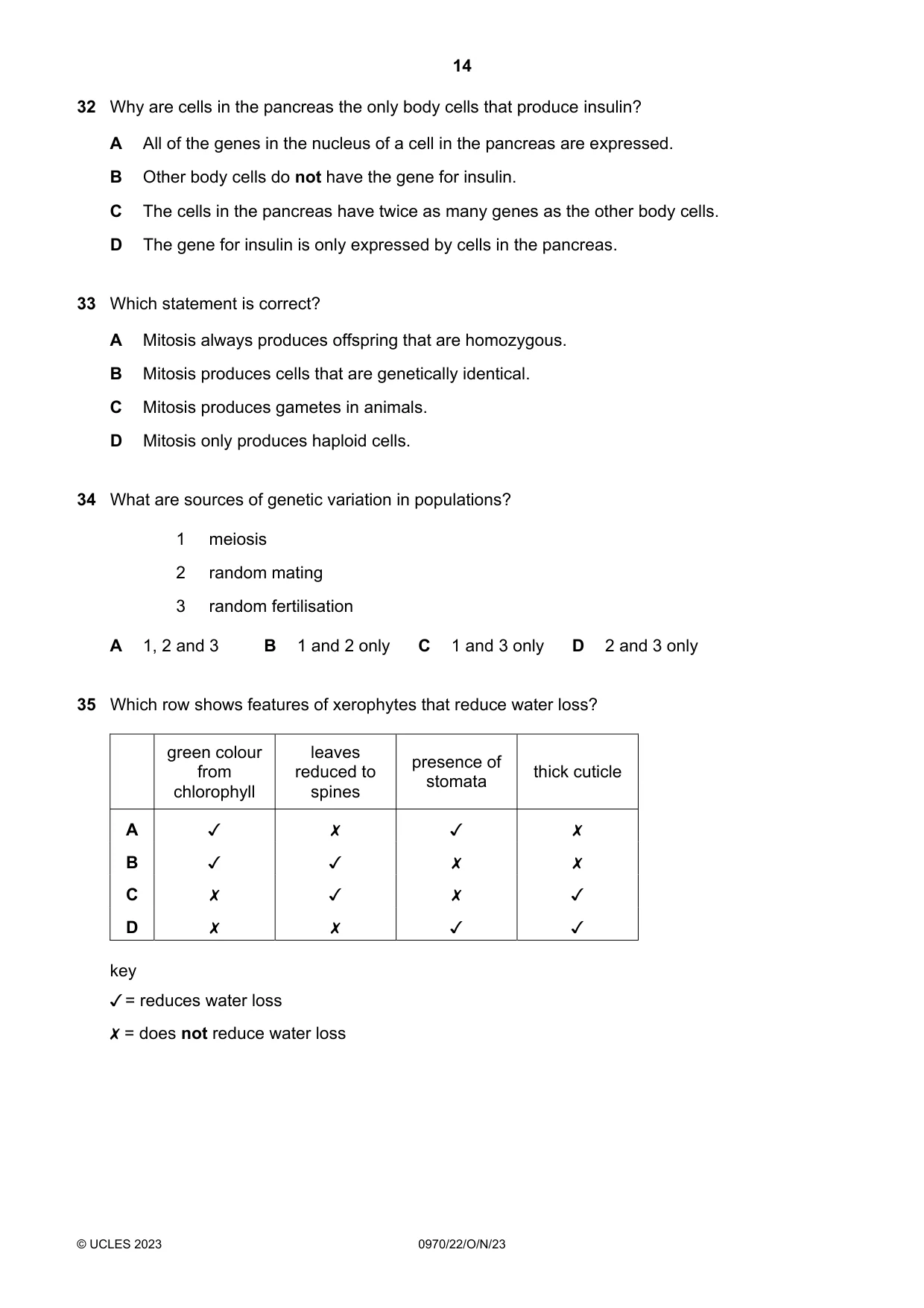 Cambridge IGCSE Biology (9-1) 0970 2023 Oct/Nov Paper 2 · Variant 2 question paper, page 14 of 16