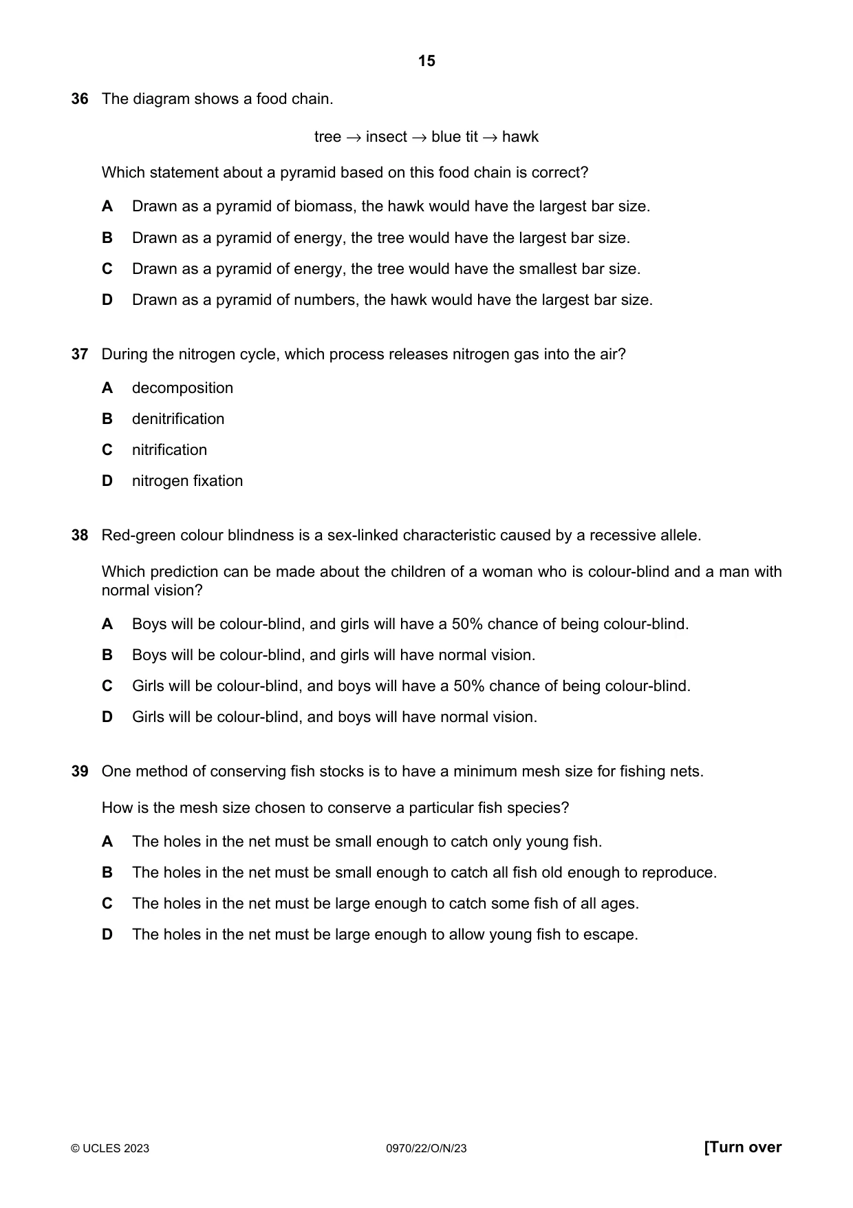 Cambridge IGCSE Biology (9-1) 0970 2023 Oct/Nov Paper 2 · Variant 2 question paper, page 15 of 16