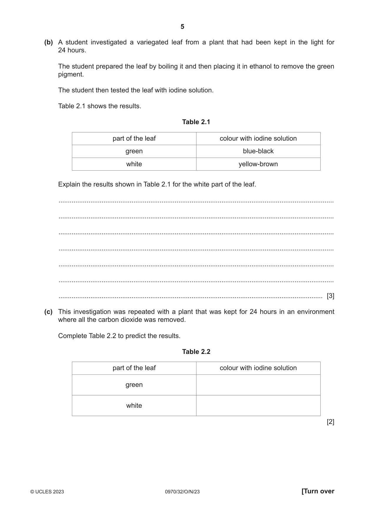 Cambridge IGCSE Biology (9-1) 0970 2023 Oct/Nov Paper 3 · Variant 2 question paper, page 5 of 20