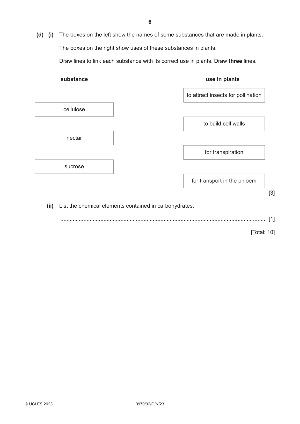 Cambridge IGCSE Biology (9-1) 0970 2023 Oct/Nov Paper 3 · Variant 2 question paper, page 6 of 20