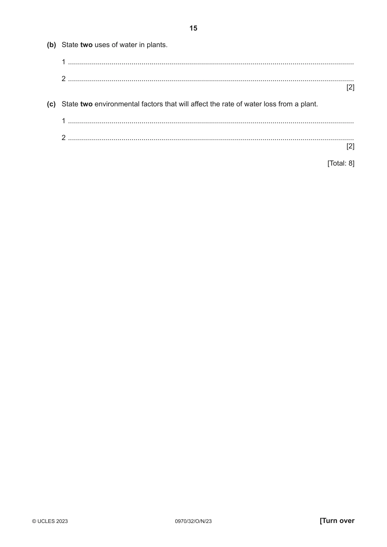 Cambridge IGCSE Biology (9-1) 0970 2023 Oct/Nov Paper 3 · Variant 2 question paper, page 15 of 20