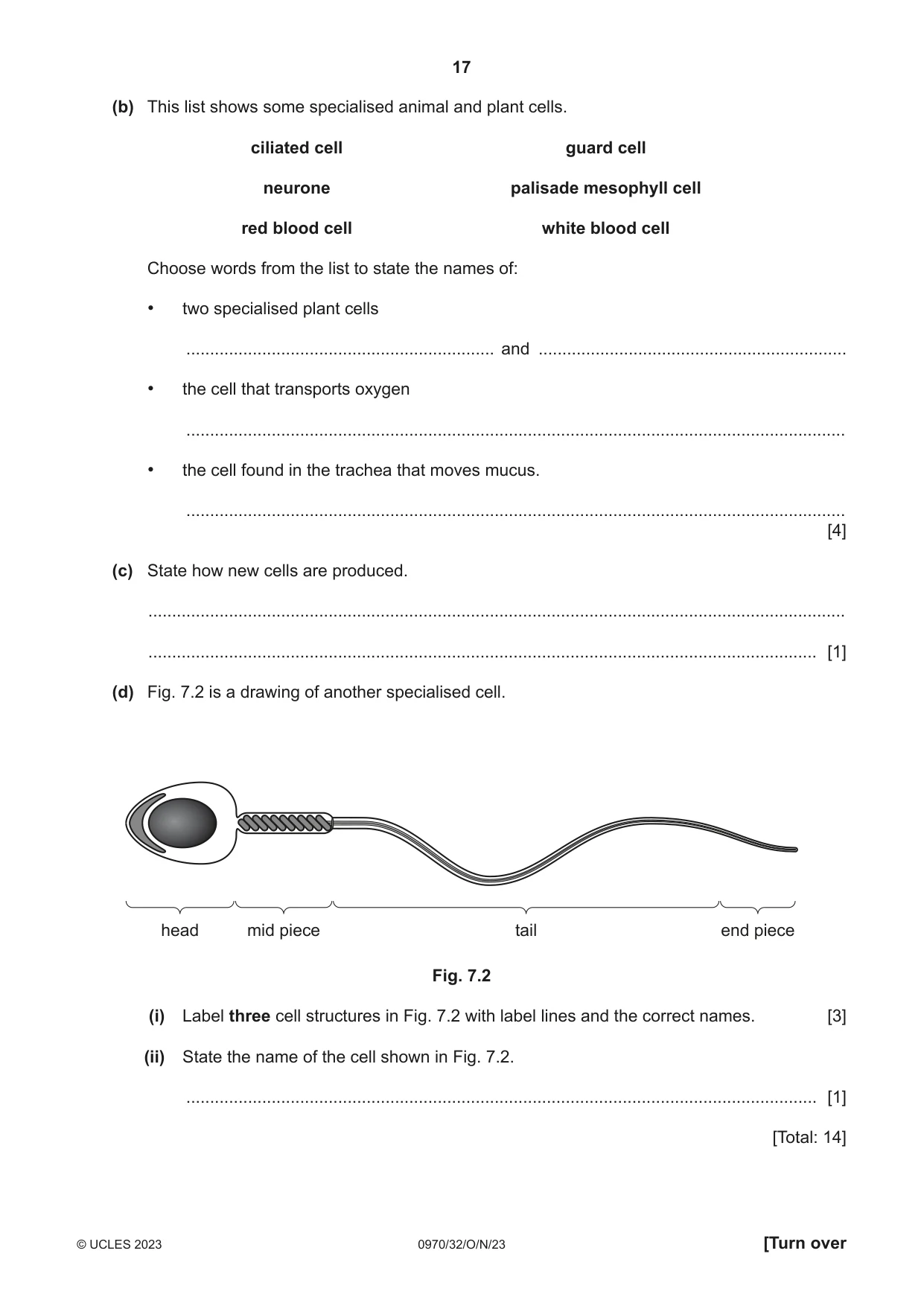 Cambridge IGCSE Biology (9-1) 0970 2023 Oct/Nov Paper 3 · Variant 2 question paper, page 17 of 20