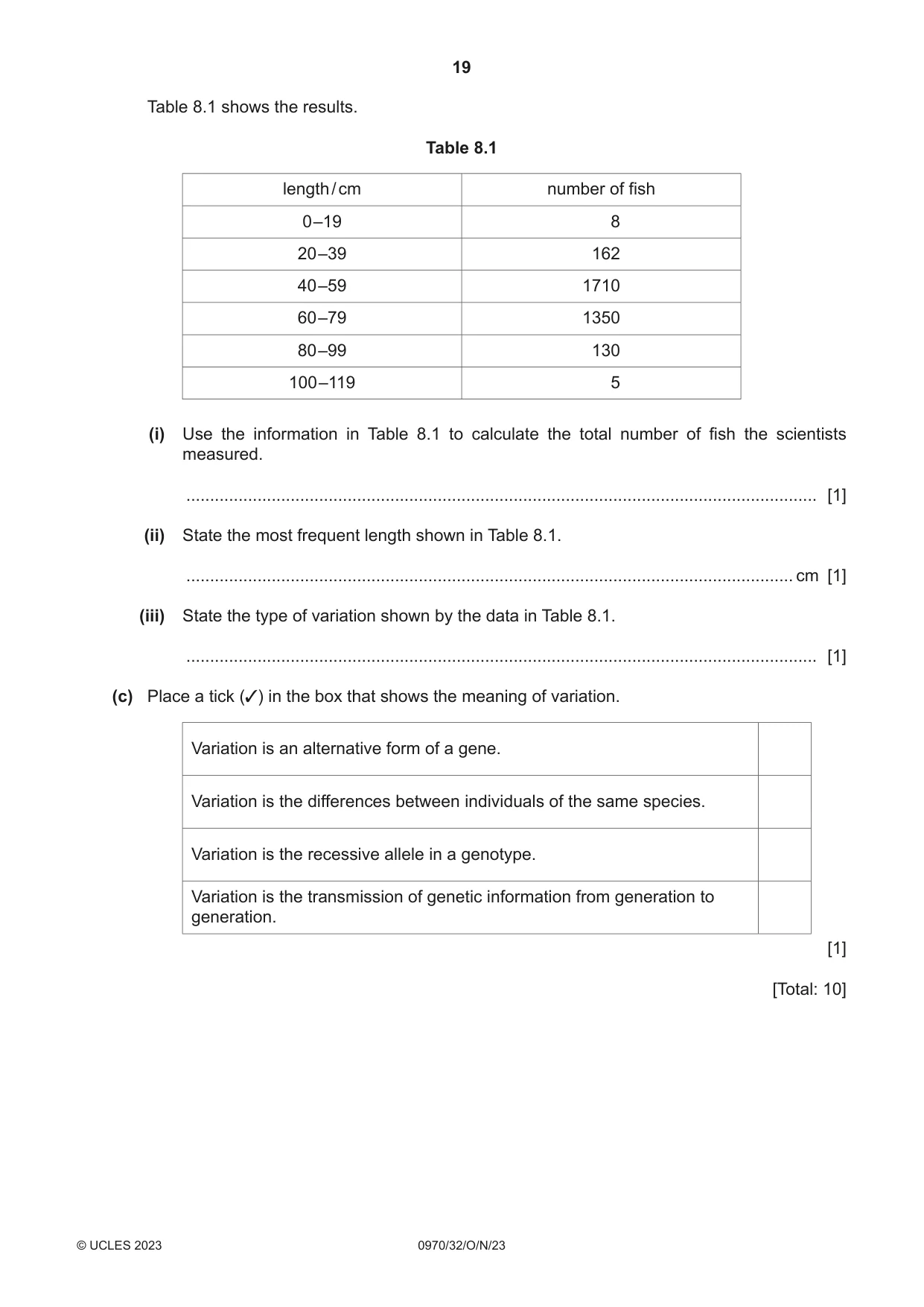 Cambridge IGCSE Biology (9-1) 0970 2023 Oct/Nov Paper 3 · Variant 2 question paper, page 19 of 20