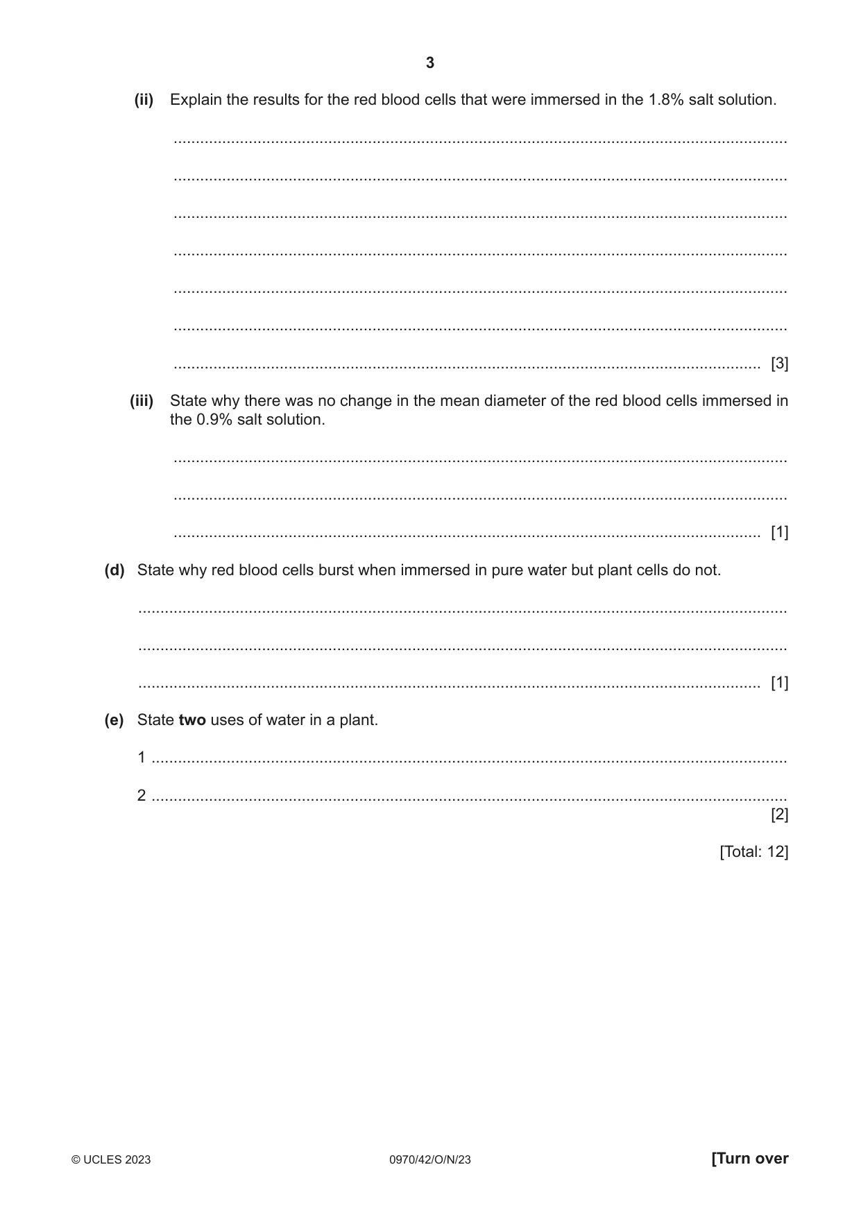 Cambridge IGCSE Biology (9-1) 0970 2023 Oct/Nov Paper 4 · Variant 2 question paper, page 3 of 20