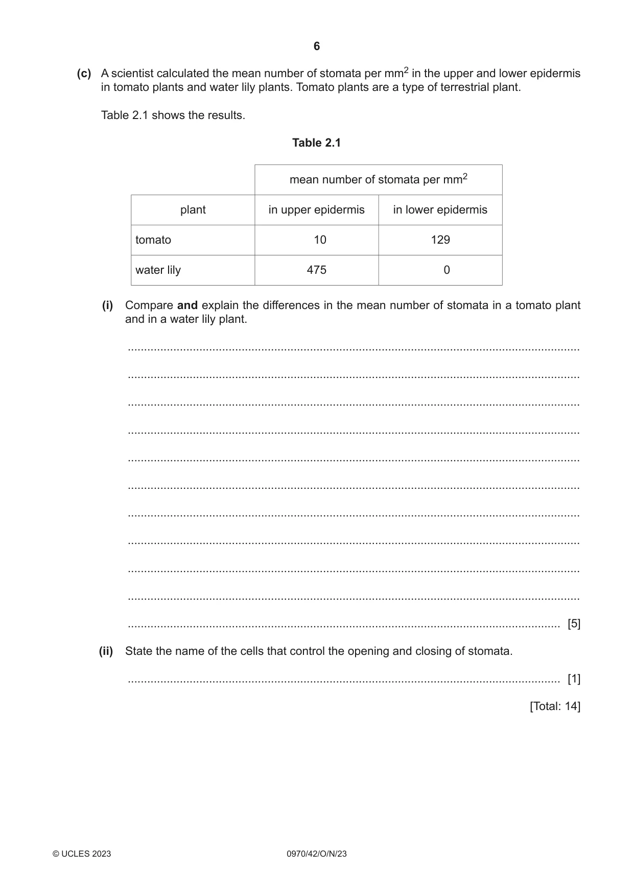 Cambridge IGCSE Biology (9-1) 0970 2023 Oct/Nov Paper 4 · Variant 2 question paper, page 6 of 20