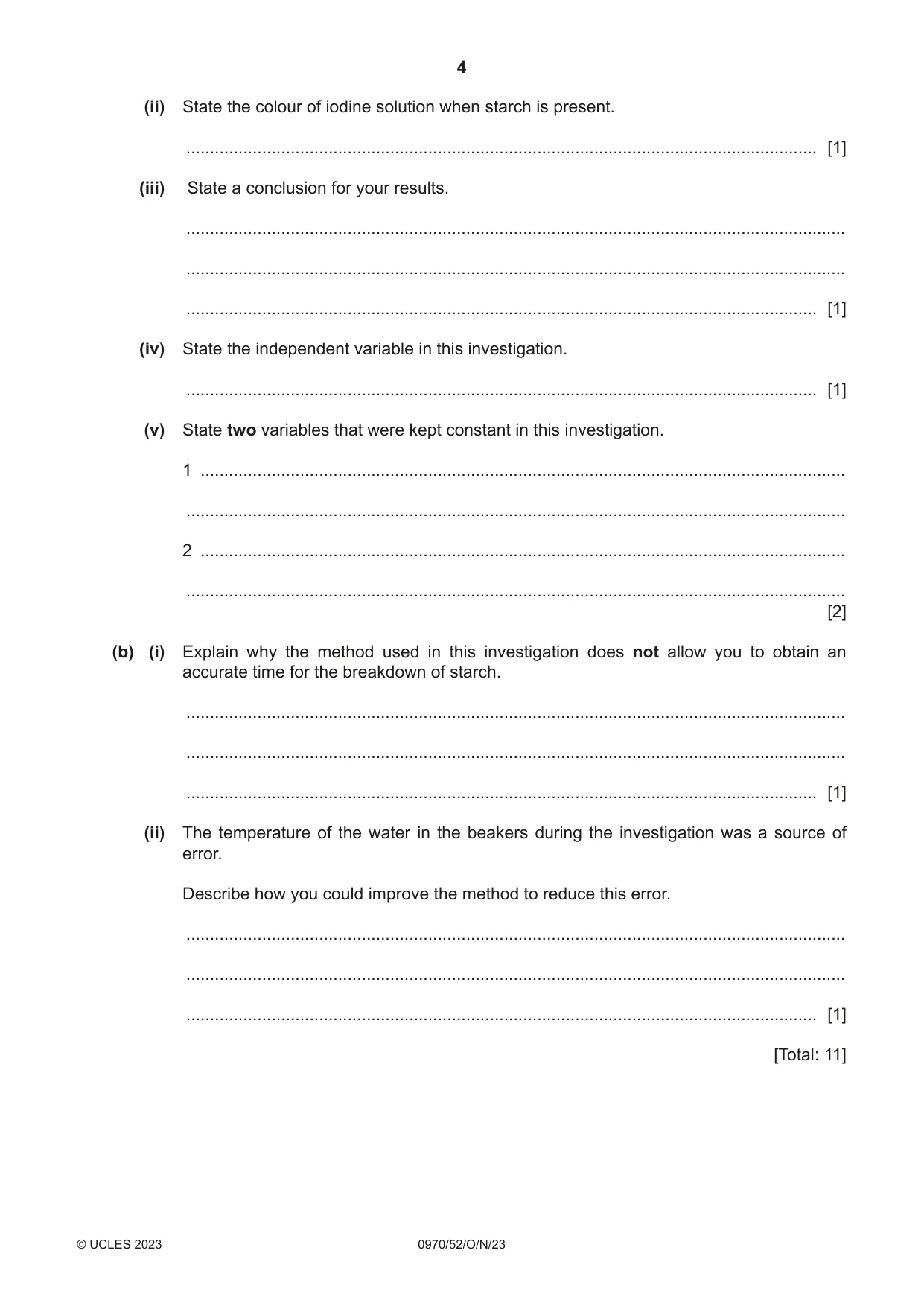 Cambridge IGCSE Biology (9-1) 0970 2023 Oct/Nov Paper 5 · Variant 2 question paper, page 4 of 12