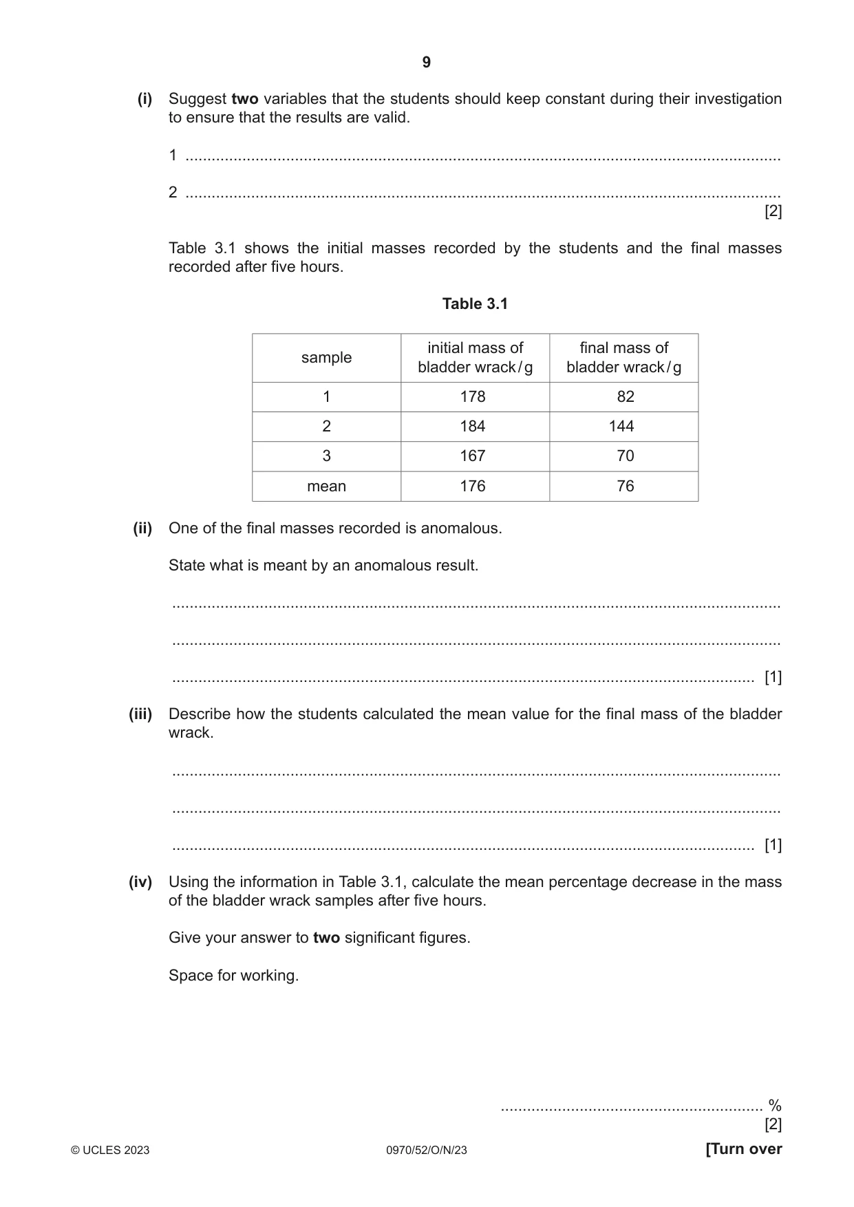 Cambridge IGCSE Biology (9-1) 0970 2023 Oct/Nov Paper 5 · Variant 2 question paper, page 9 of 12