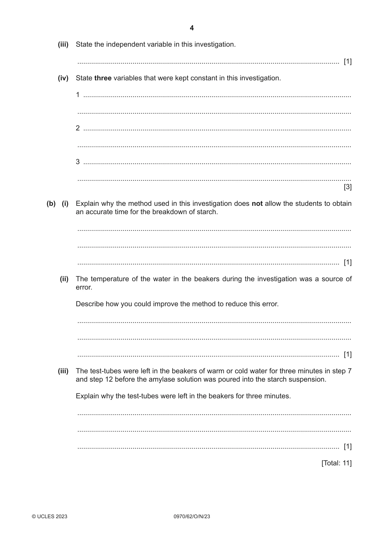 Cambridge IGCSE Biology (9-1) 0970 2023 Oct/Nov Paper 6 · Variant 2 question paper, page 4 of 12