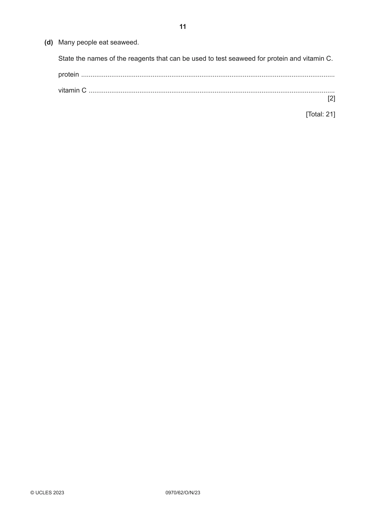 Cambridge IGCSE Biology (9-1) 0970 2023 Oct/Nov Paper 6 · Variant 2 question paper, page 11 of 12