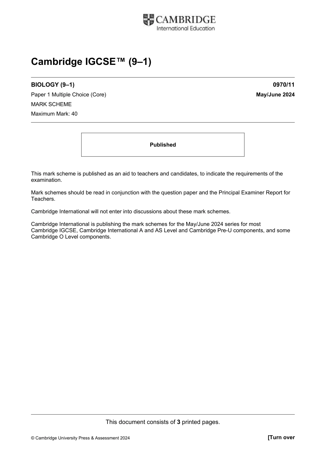 Mark scheme, page 1 of 3
