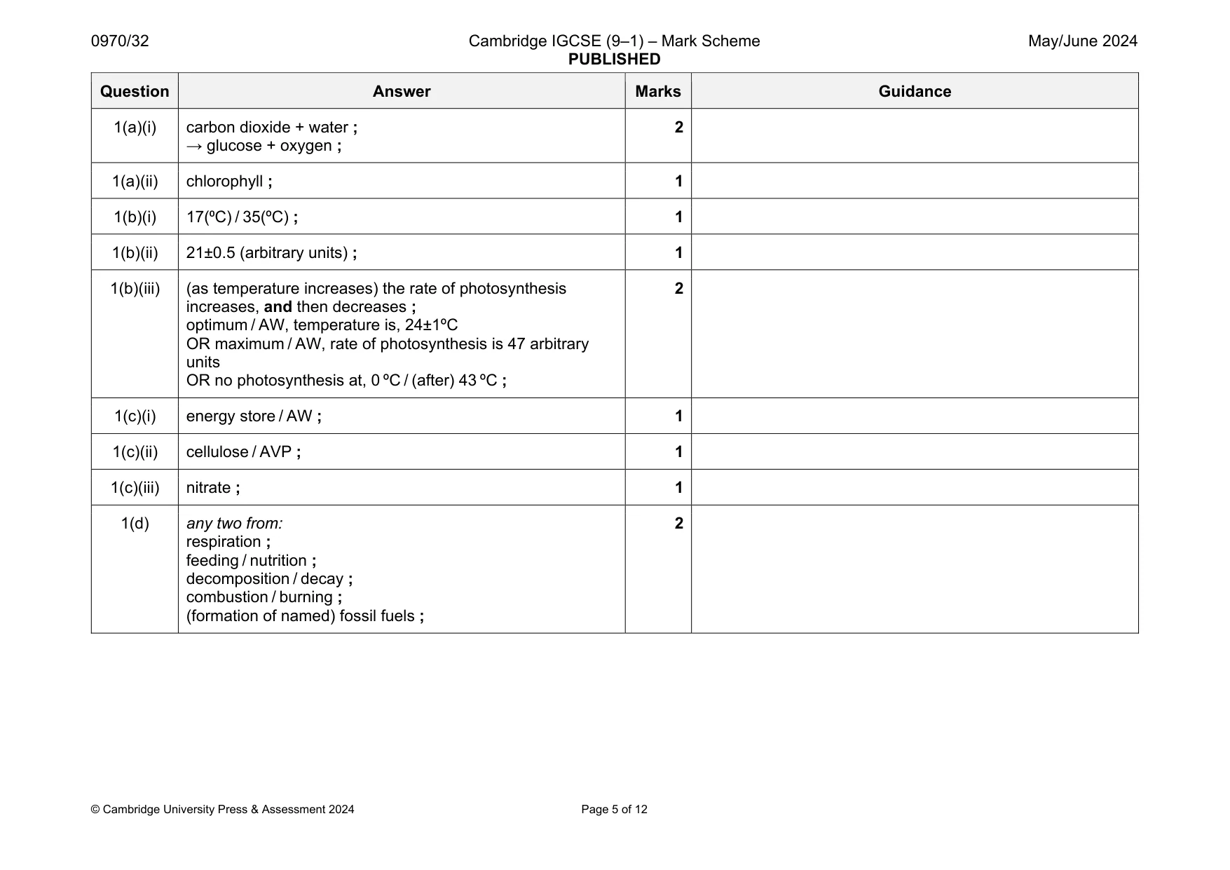 Mark scheme, page 5 of 12