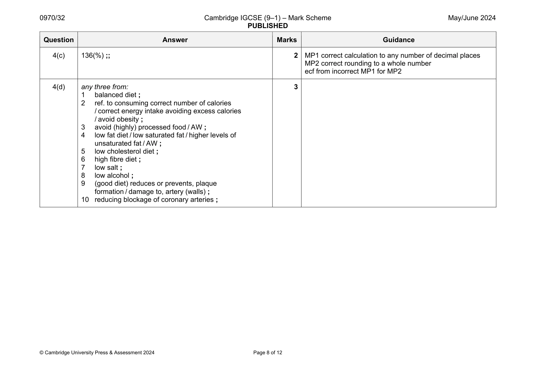 Mark scheme, page 8 of 12