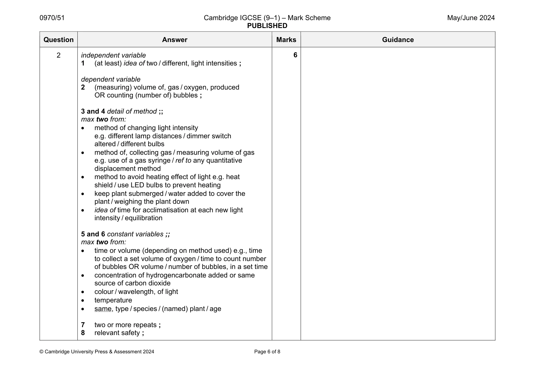 Mark scheme, page 6 of 8