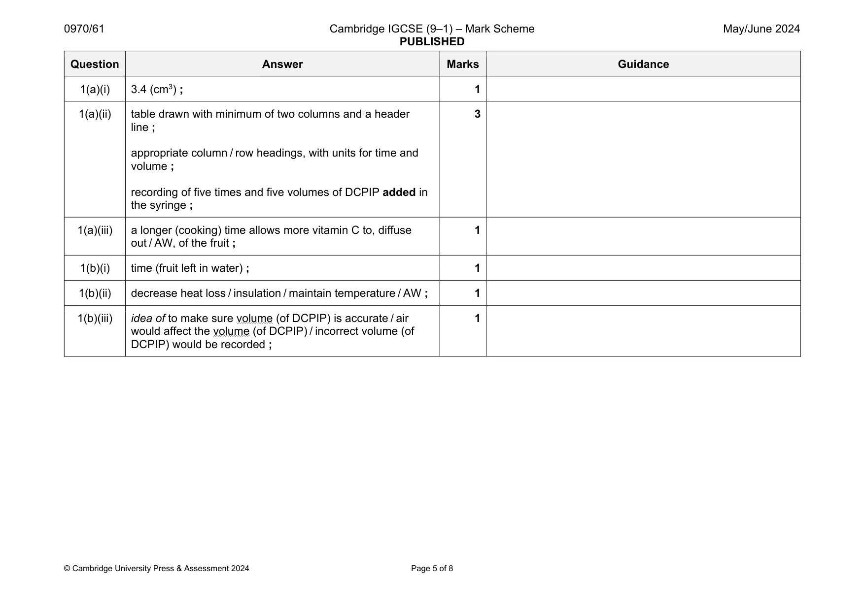 Mark scheme, page 5 of 8