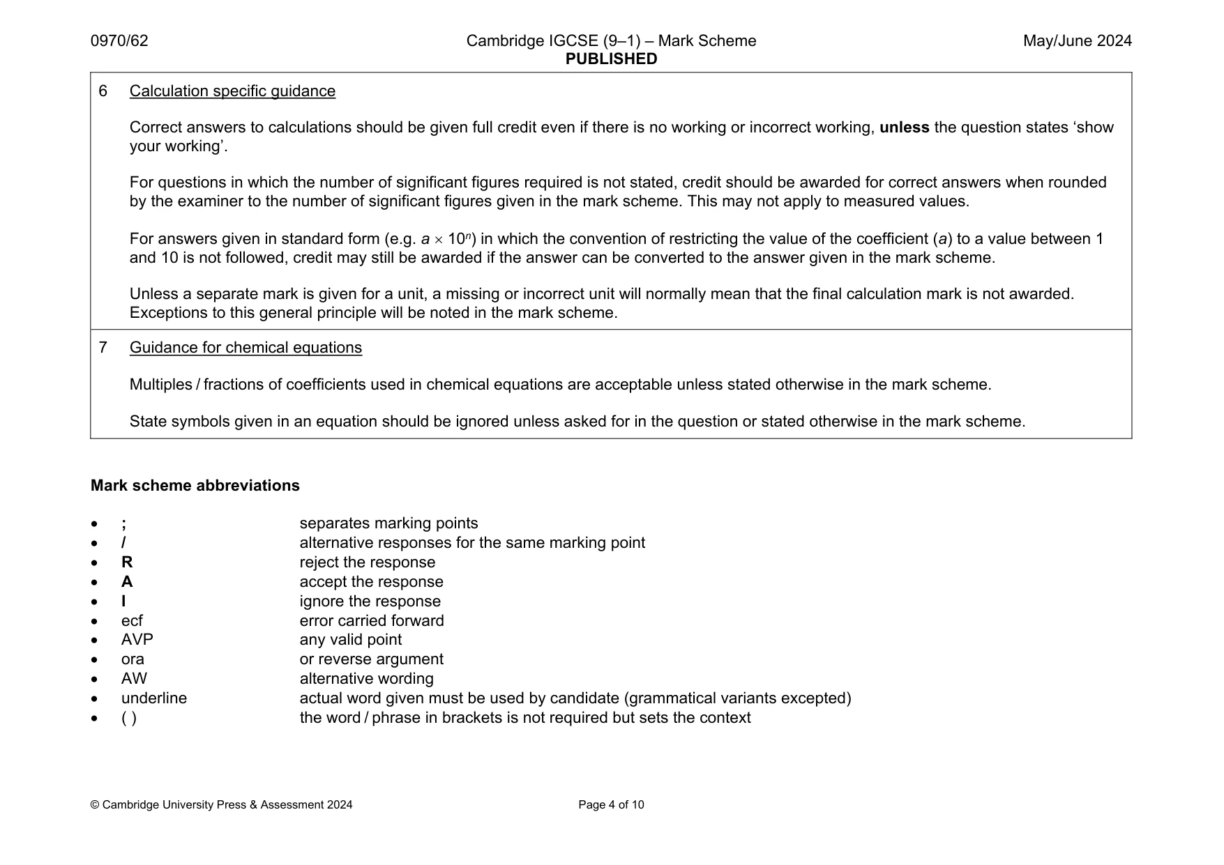 Mark scheme, page 4 of 10