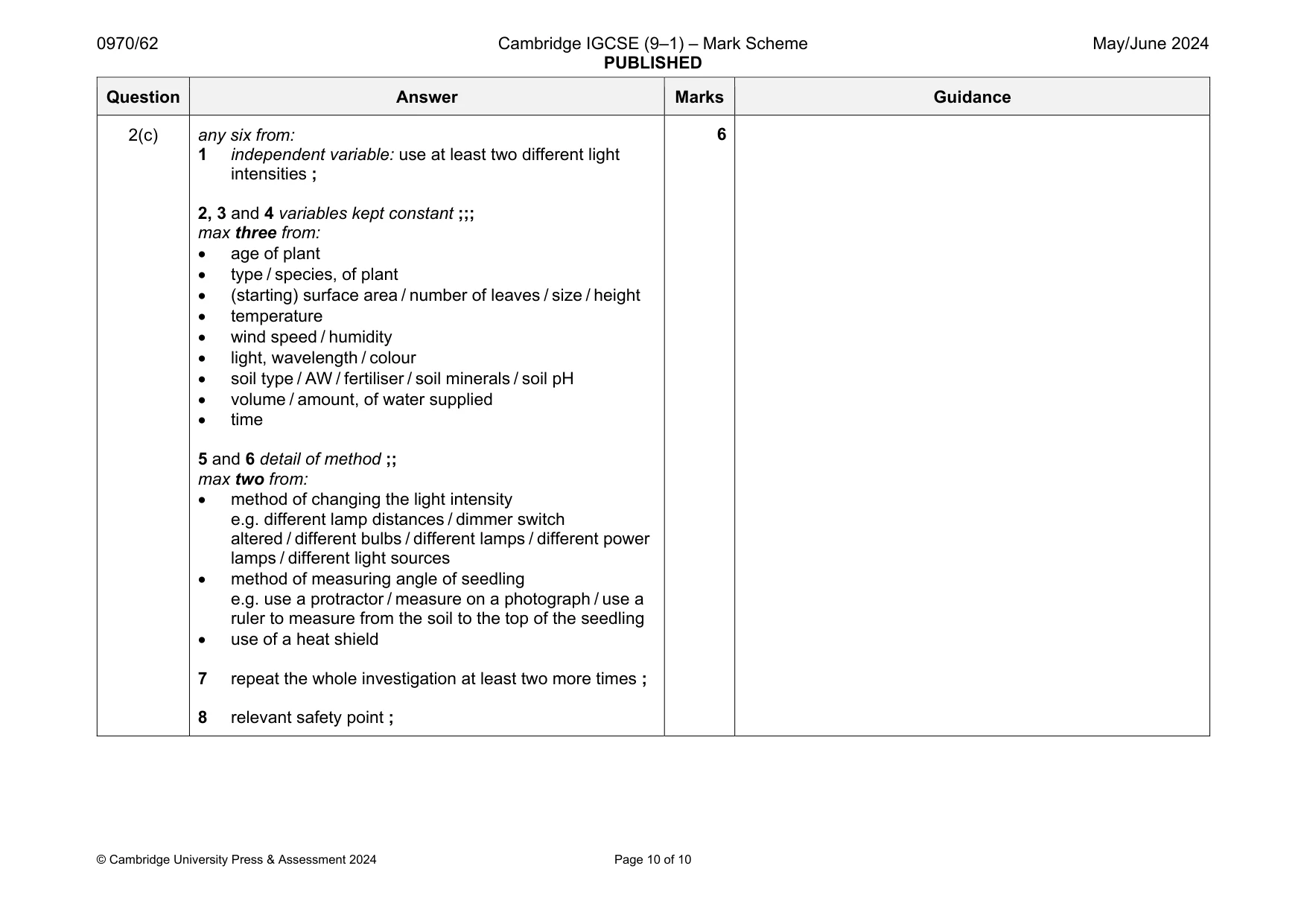 Mark scheme, page 10 of 10