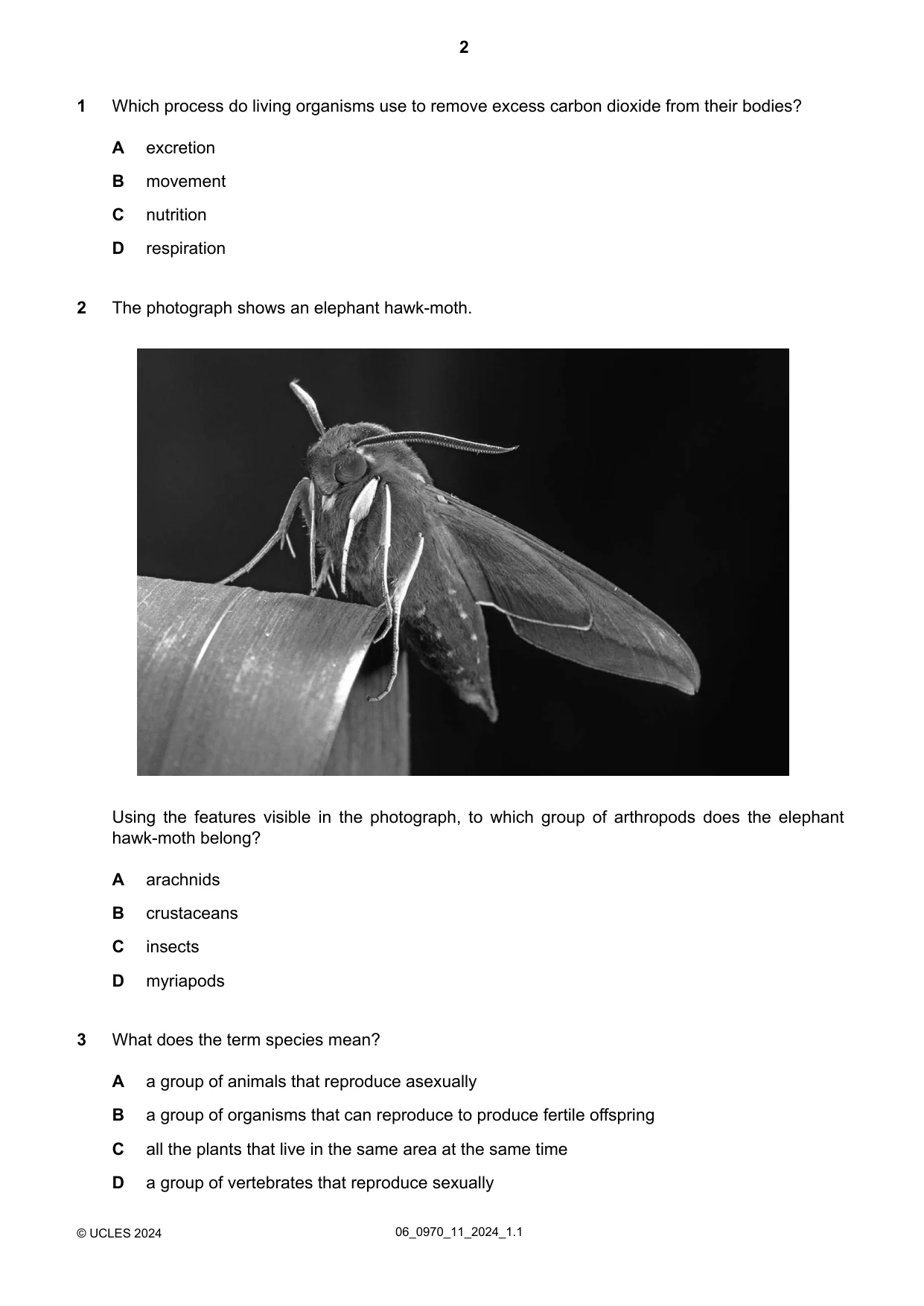 Cambridge IGCSE Biology (9-1) 0970 2024 May/June Paper 1 · Variant 1 question paper, page 2 of 20