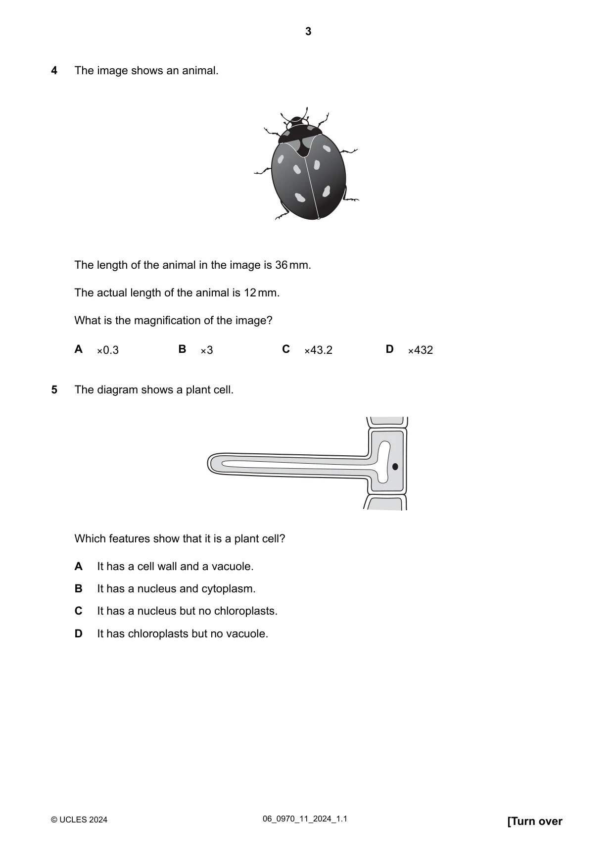 Cambridge IGCSE Biology (9-1) 0970 2024 May/June Paper 1 · Variant 1 question paper, page 3 of 20