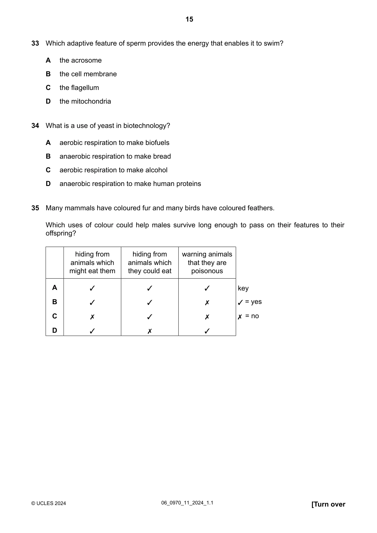 Cambridge IGCSE Biology (9-1) 0970 2024 May/June Paper 1 · Variant 1 question paper, page 15 of 20