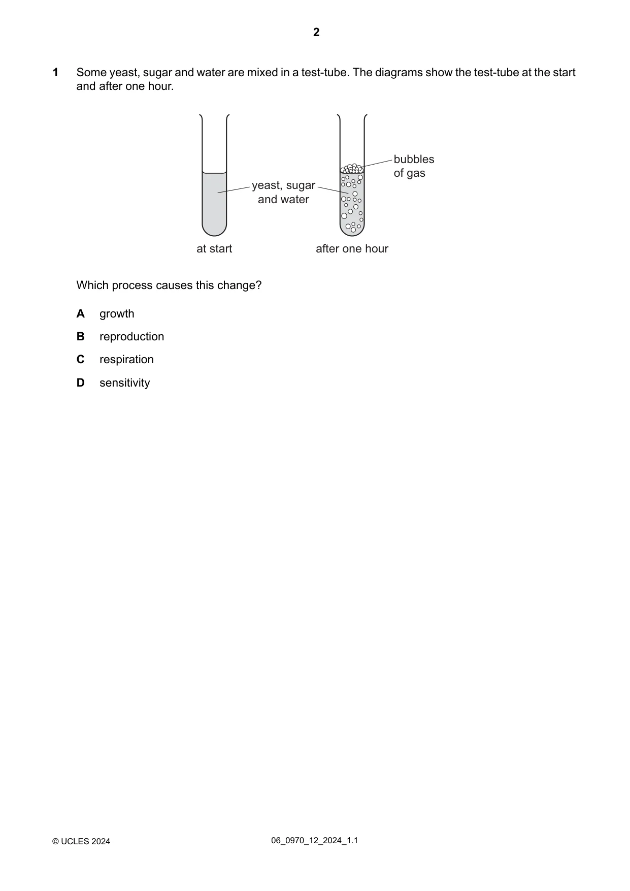 Cambridge IGCSE Biology (9-1) 0970 2024 May/June Paper 1 · Variant 2 question paper, page 2 of 20