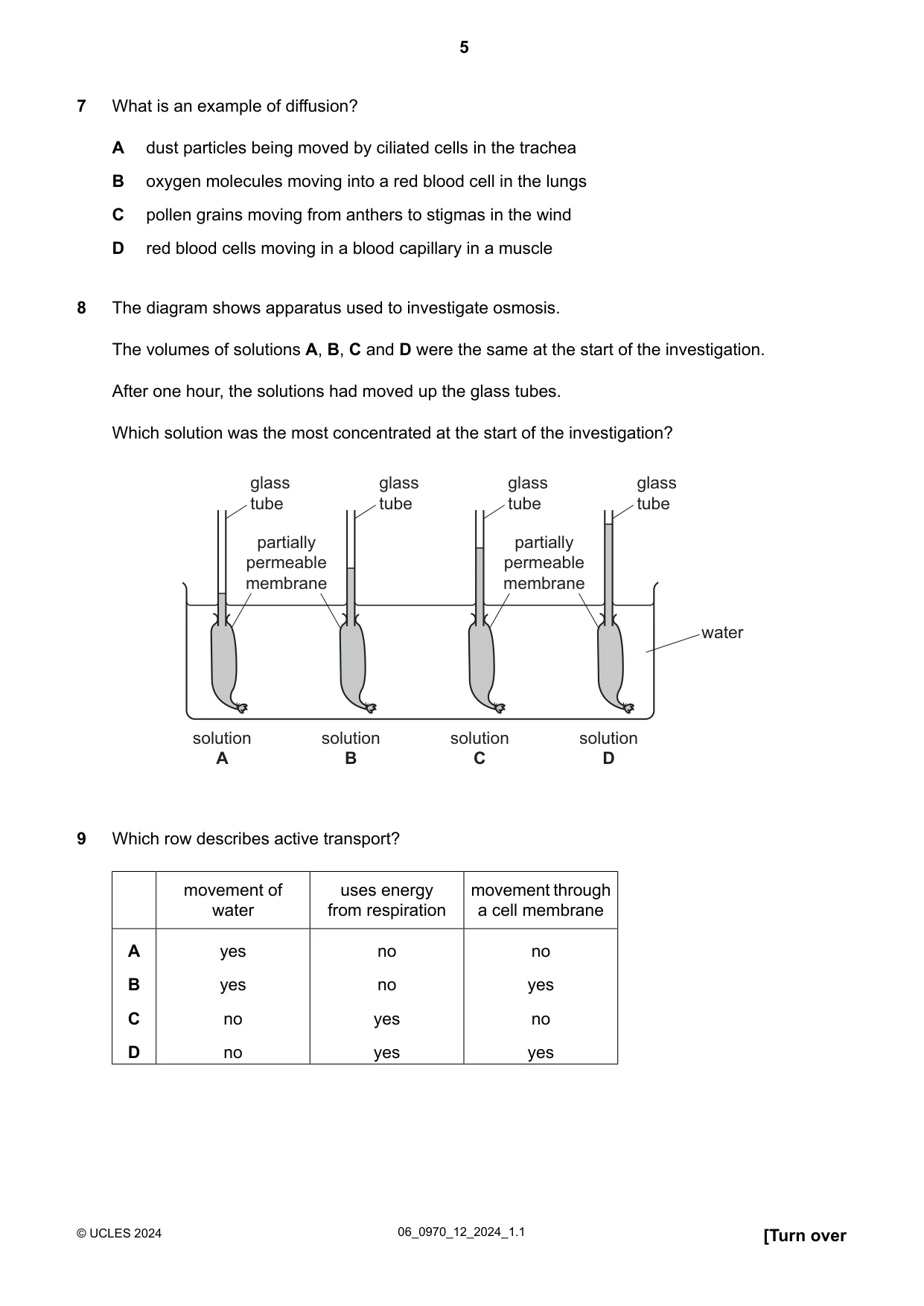 Cambridge IGCSE Biology (9-1) 0970 2024 May/June Paper 1 · Variant 2 question paper, page 5 of 20