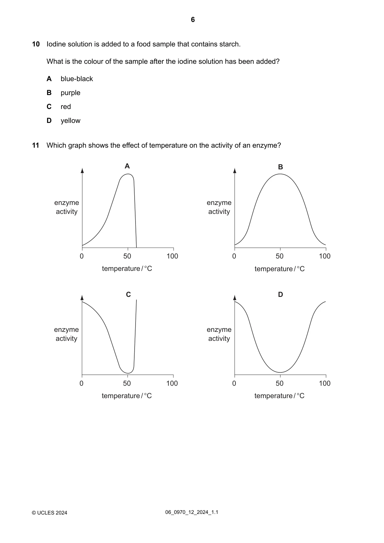 Cambridge IGCSE Biology (9-1) 0970 2024 May/June Paper 1 · Variant 2 question paper, page 6 of 20