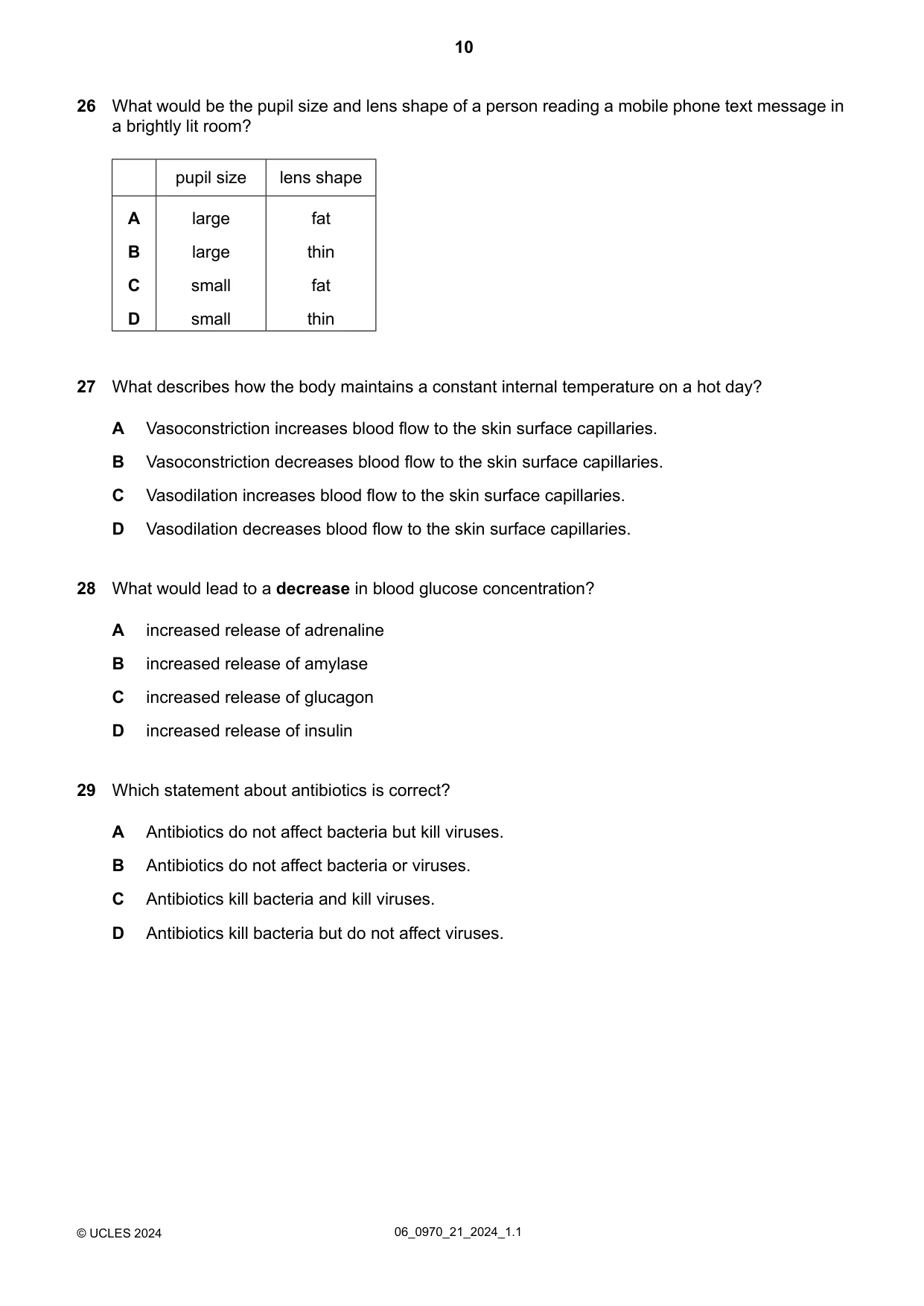 Cambridge IGCSE Biology (9-1) 0970 2024 May/June Paper 2 · Variant 1 question paper, page 10 of 16