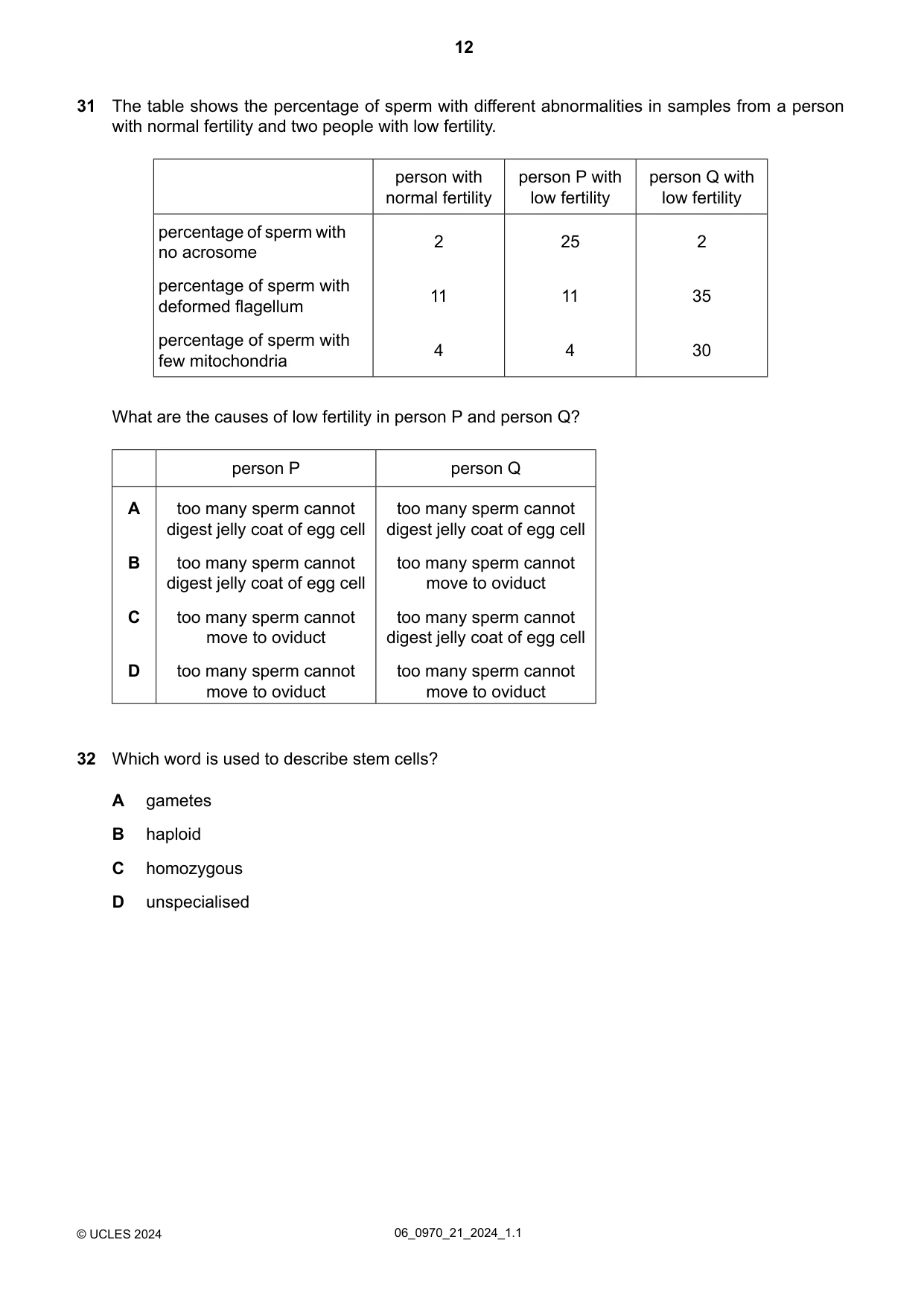 Cambridge IGCSE Biology (9-1) 0970 2024 May/June Paper 2 · Variant 1 question paper, page 12 of 16