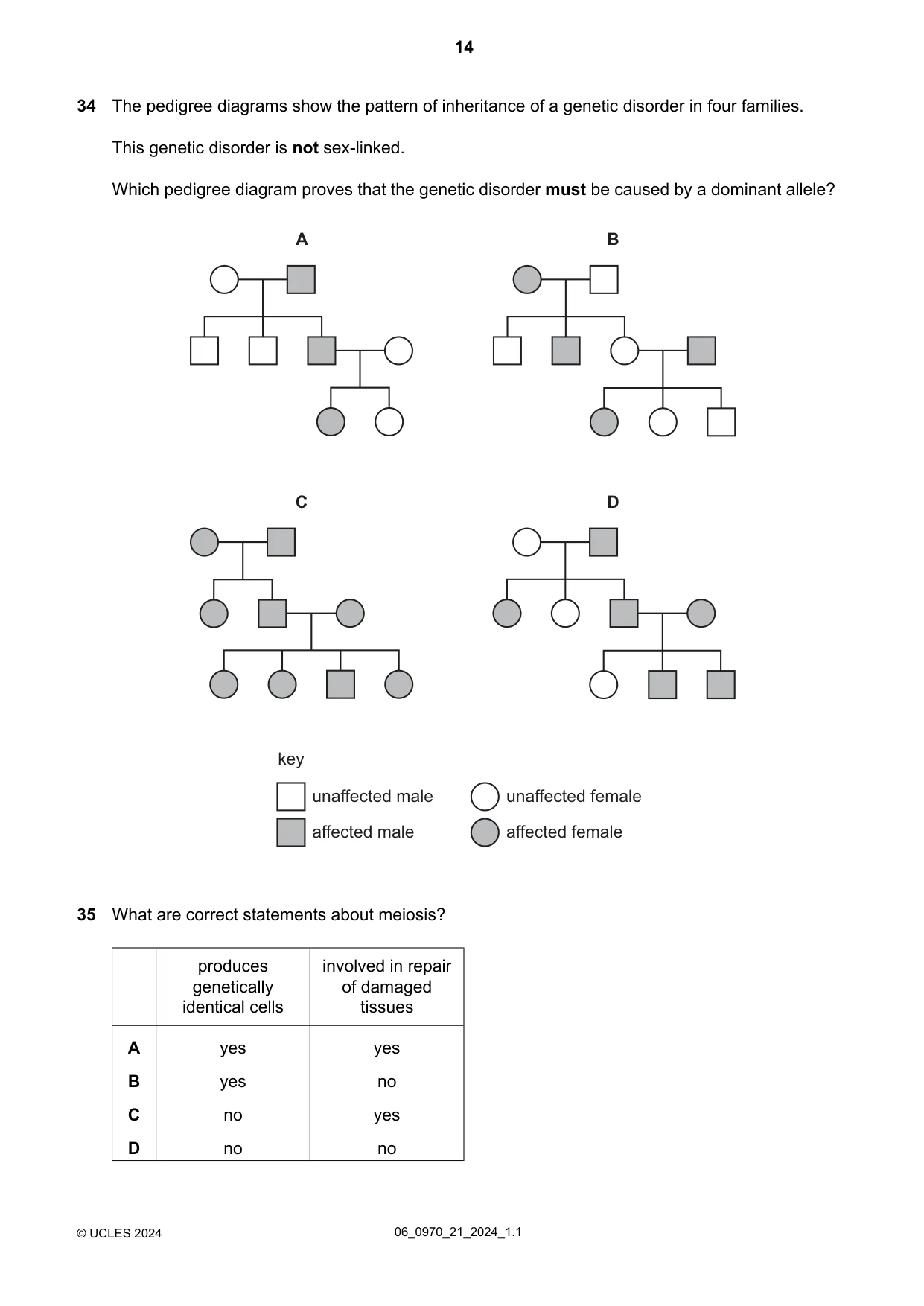 Cambridge IGCSE Biology (9-1) 0970 2024 May/June Paper 2 · Variant 1 question paper, page 14 of 16