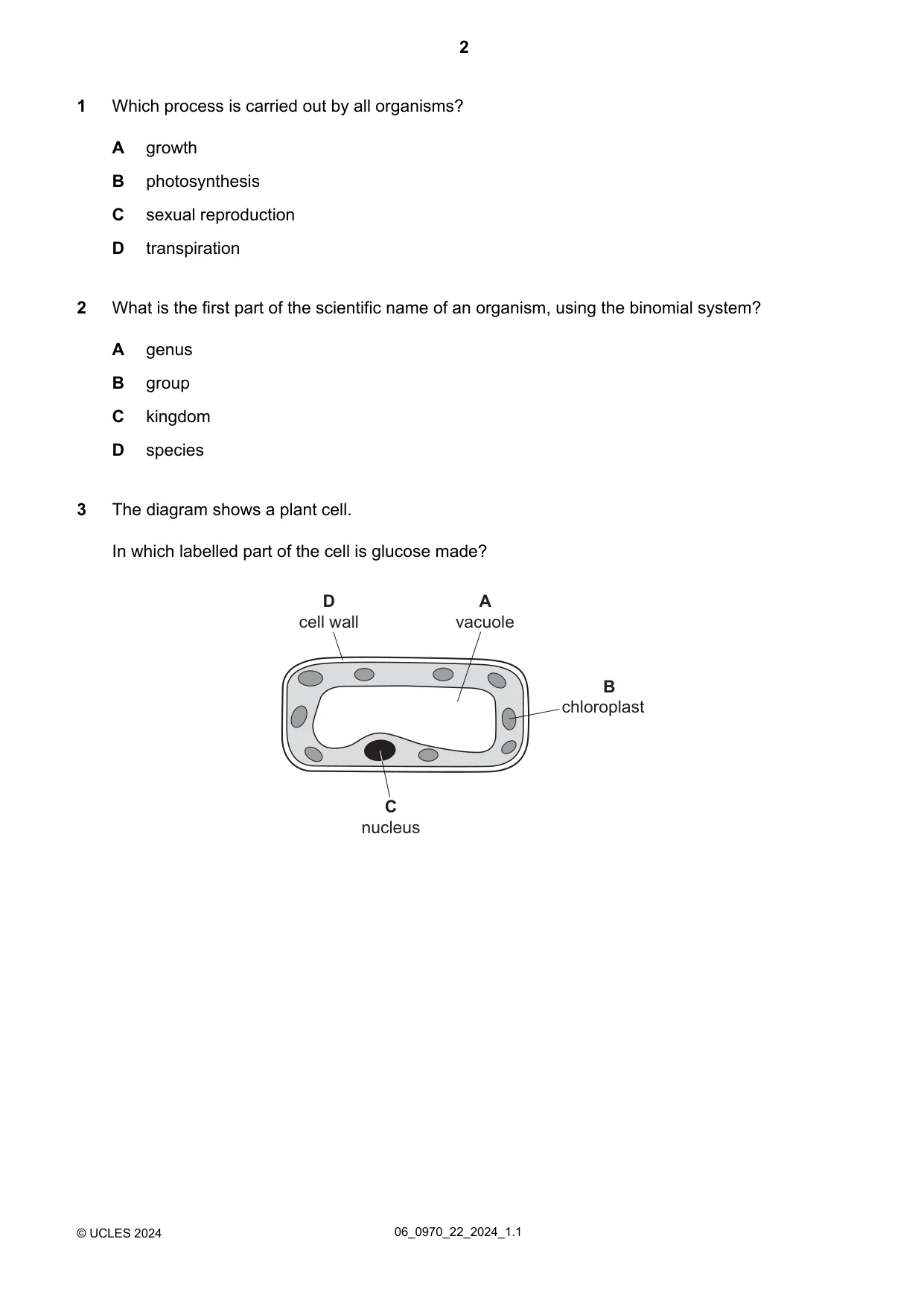 Cambridge IGCSE Biology (9-1) 0970 2024 May/June Paper 2 · Variant 2 question paper, page 2 of 16
