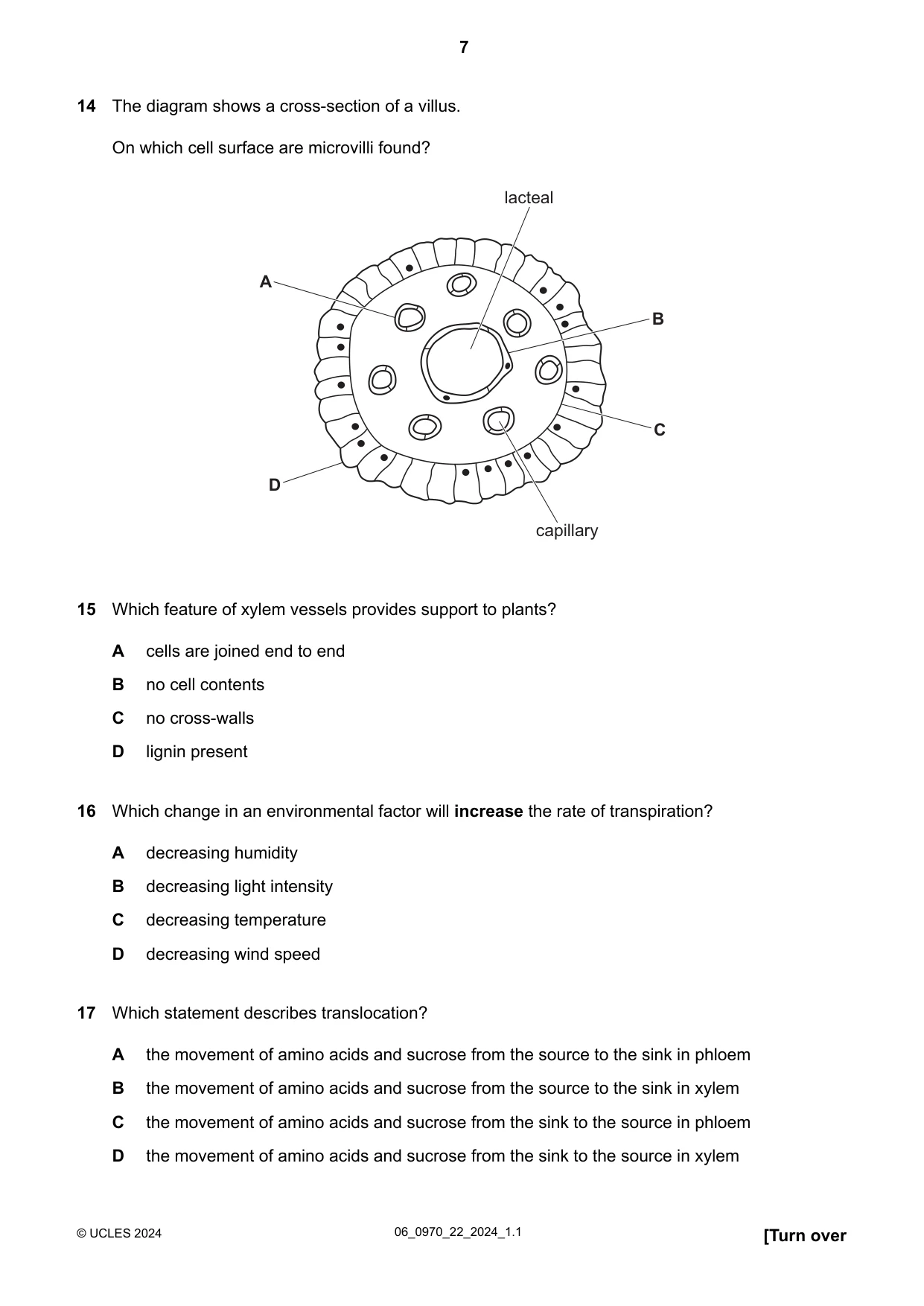 Cambridge IGCSE Biology (9-1) 0970 2024 May/June Paper 2 · Variant 2 question paper, page 7 of 16