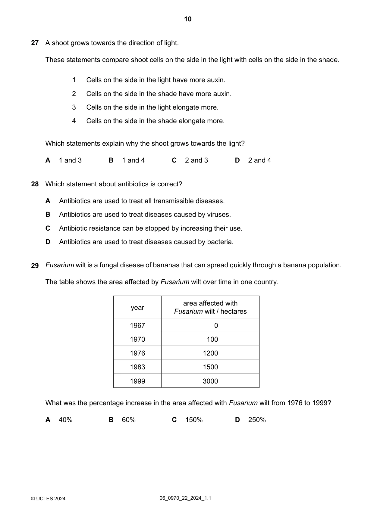 Cambridge IGCSE Biology (9-1) 0970 2024 May/June Paper 2 · Variant 2 question paper, page 10 of 16