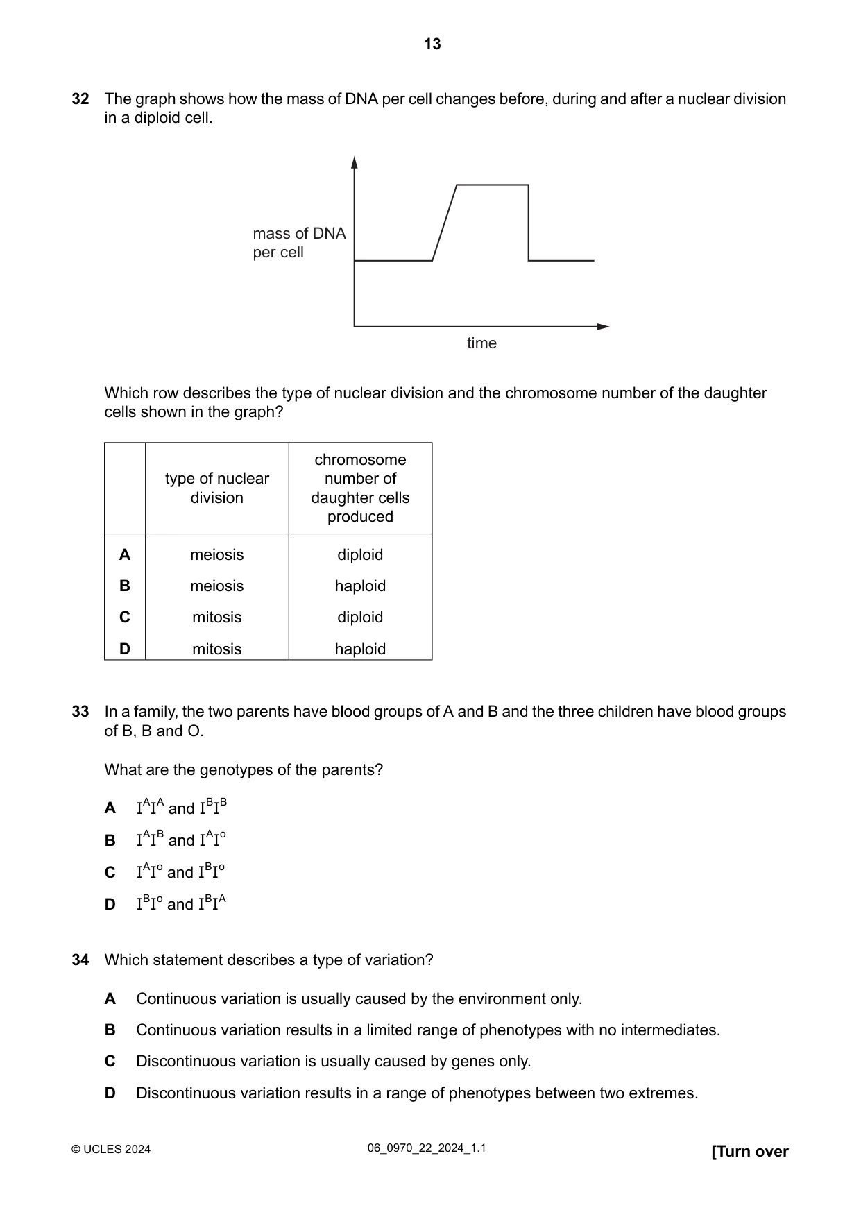 Cambridge IGCSE Biology (9-1) 0970 2024 May/June Paper 2 · Variant 2 question paper, page 13 of 16