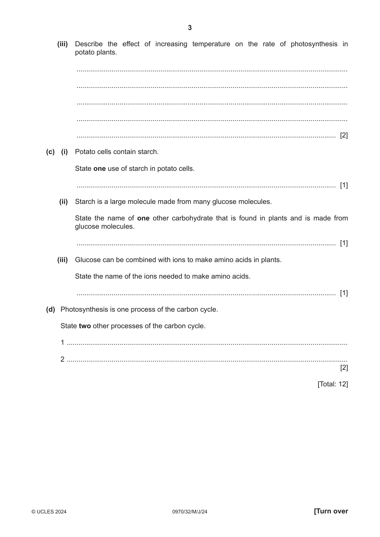 Cambridge IGCSE Biology (9-1) 0970 2024 May/June Paper 3 · Variant 2 question paper, page 3 of 16