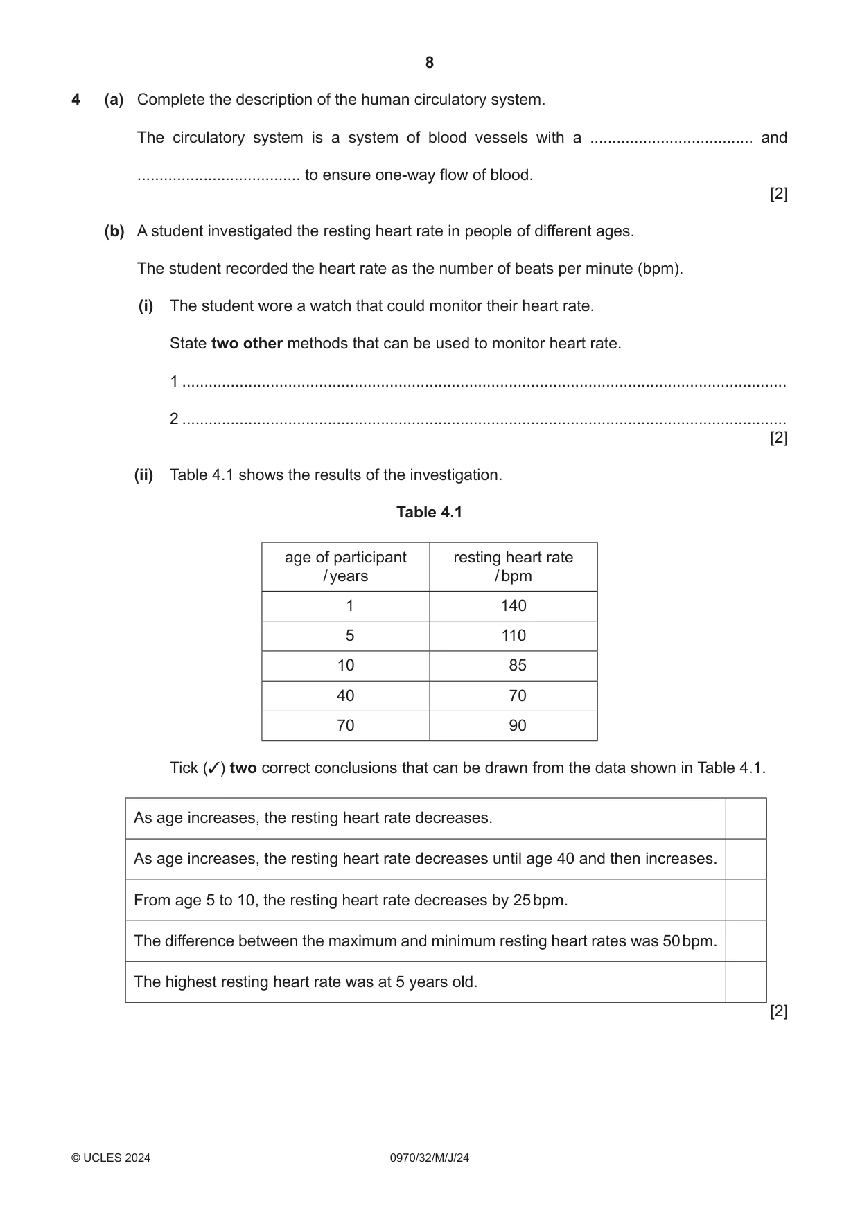 Cambridge IGCSE Biology (9-1) 0970 2024 May/June Paper 3 · Variant 2 question paper, page 8 of 16