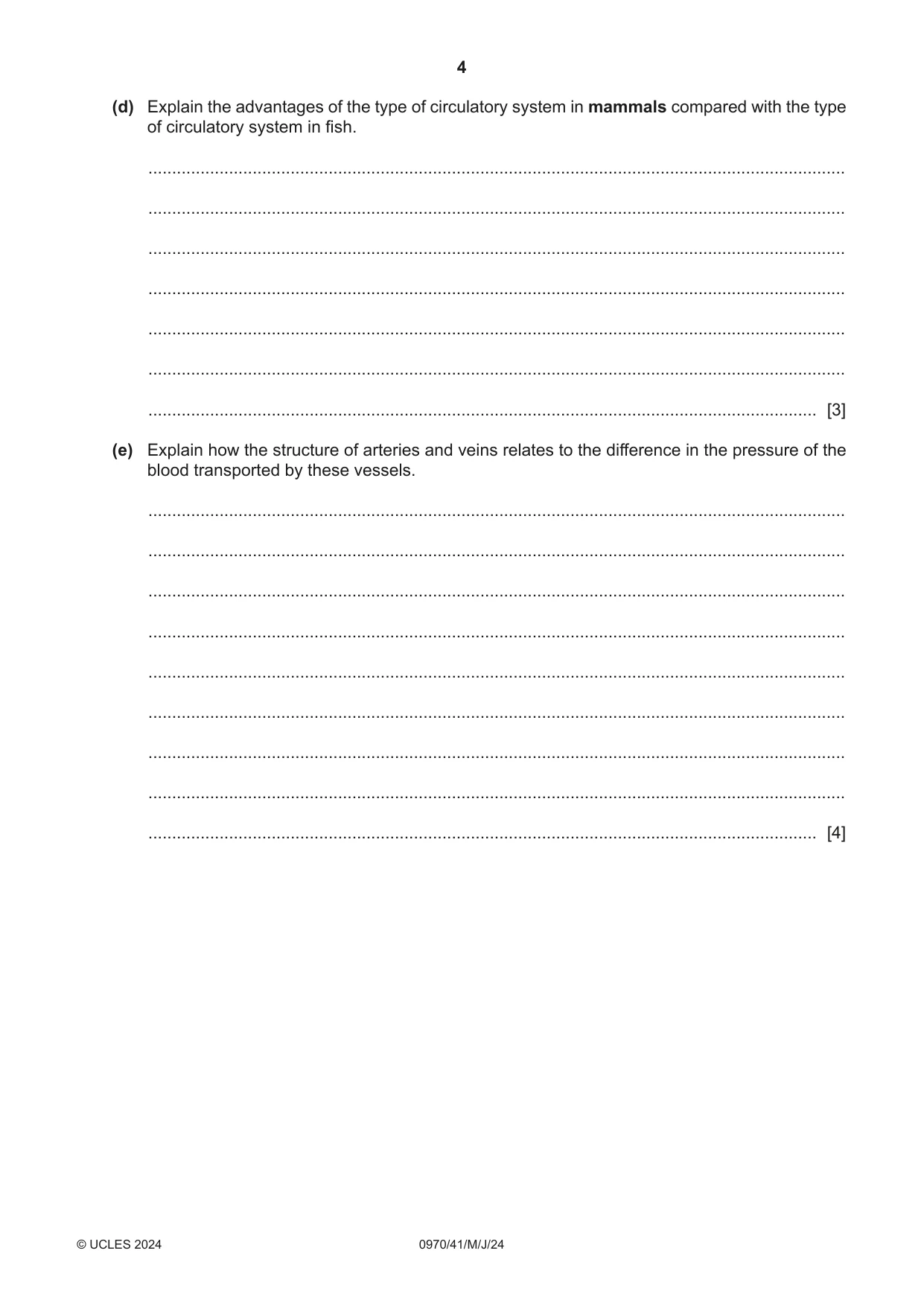 Cambridge IGCSE Biology (9-1) 0970 2024 May/June Paper 4 · Variant 1 question paper, page 4 of 20