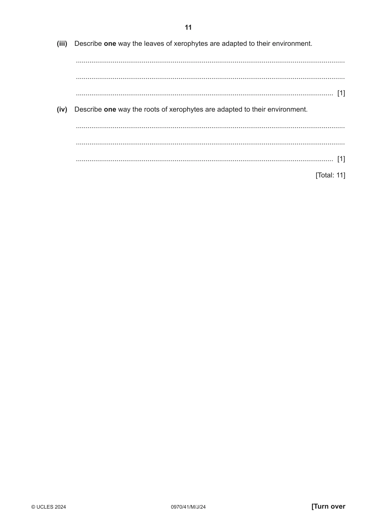 Cambridge IGCSE Biology (9-1) 0970 2024 May/June Paper 4 · Variant 1 question paper, page 11 of 20