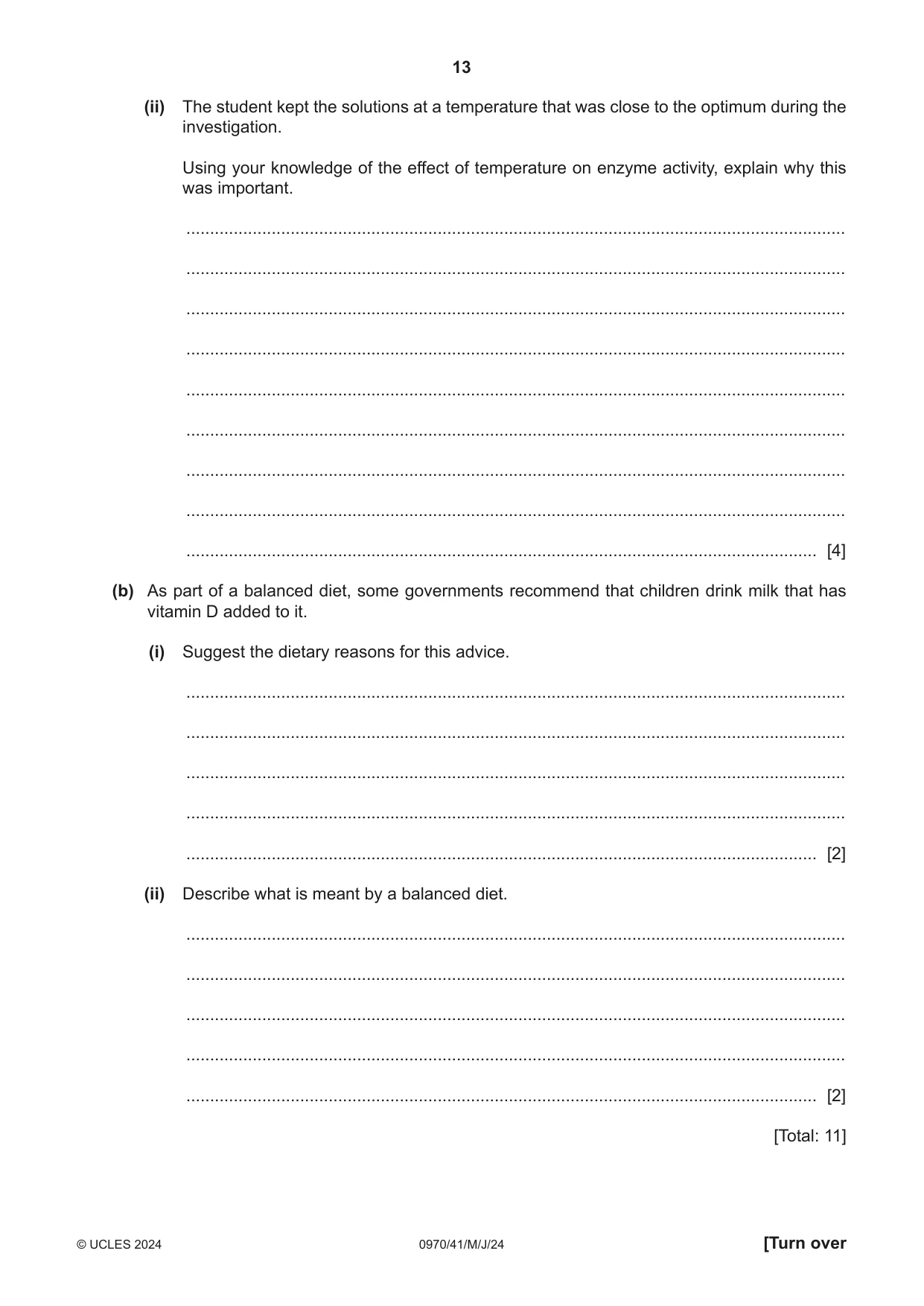 Cambridge IGCSE Biology (9-1) 0970 2024 May/June Paper 4 · Variant 1 question paper, page 13 of 20