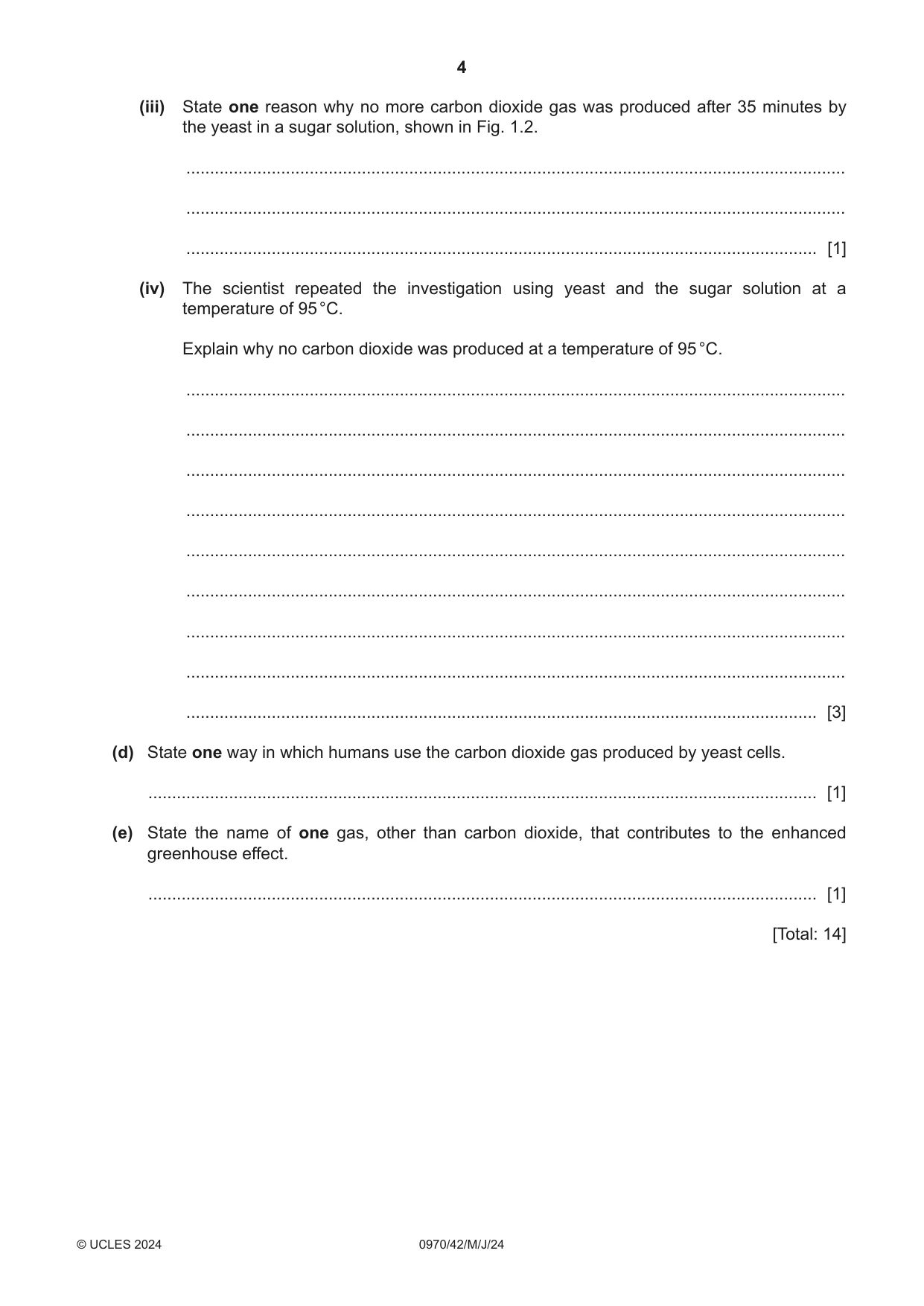 Cambridge IGCSE Biology (9-1) 0970 2024 May/June Paper 4 · Variant 2 question paper, page 4 of 20