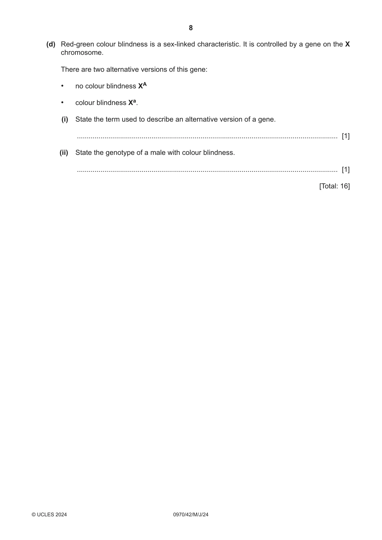 Cambridge IGCSE Biology (9-1) 0970 2024 May/June Paper 4 · Variant 2 question paper, page 8 of 20