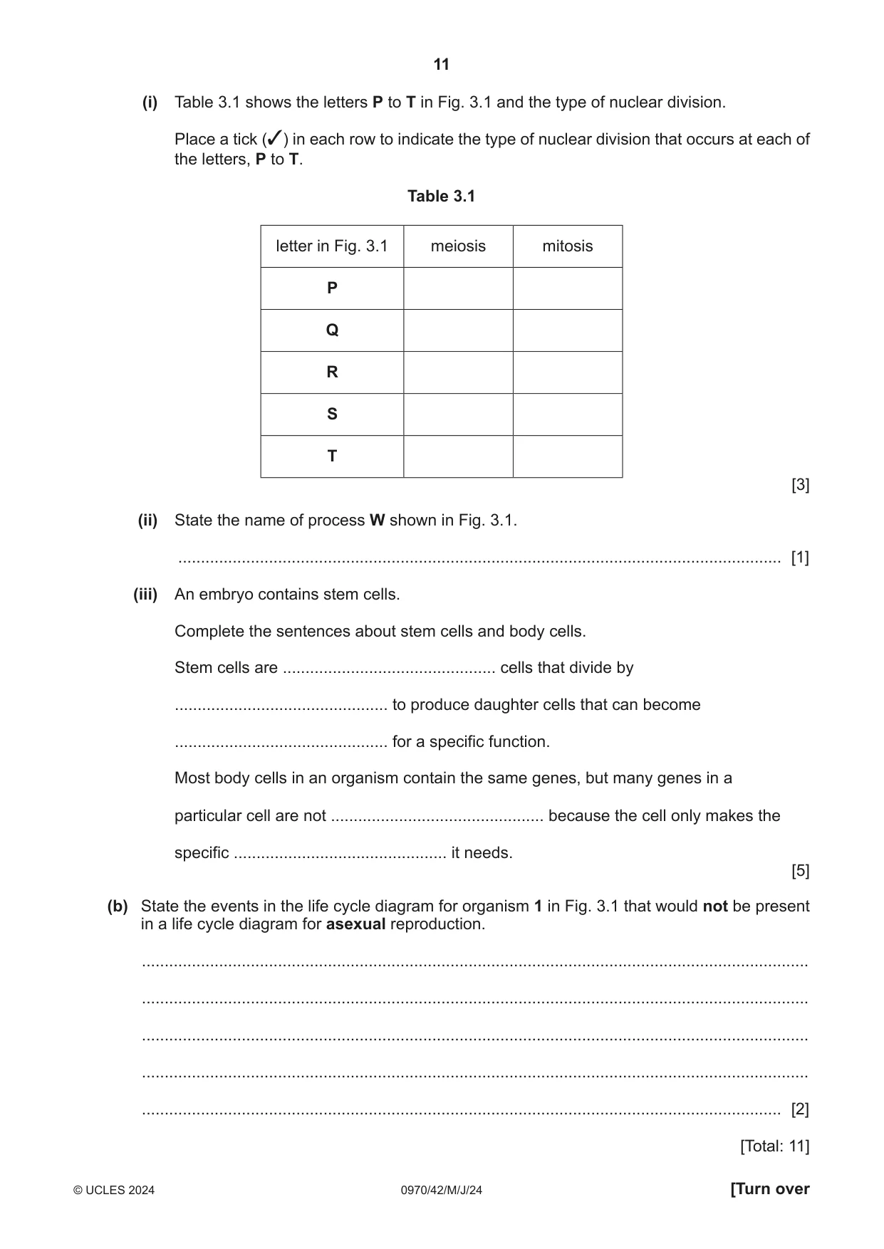 Cambridge IGCSE Biology (9-1) 0970 2024 May/June Paper 4 · Variant 2 question paper, page 11 of 20