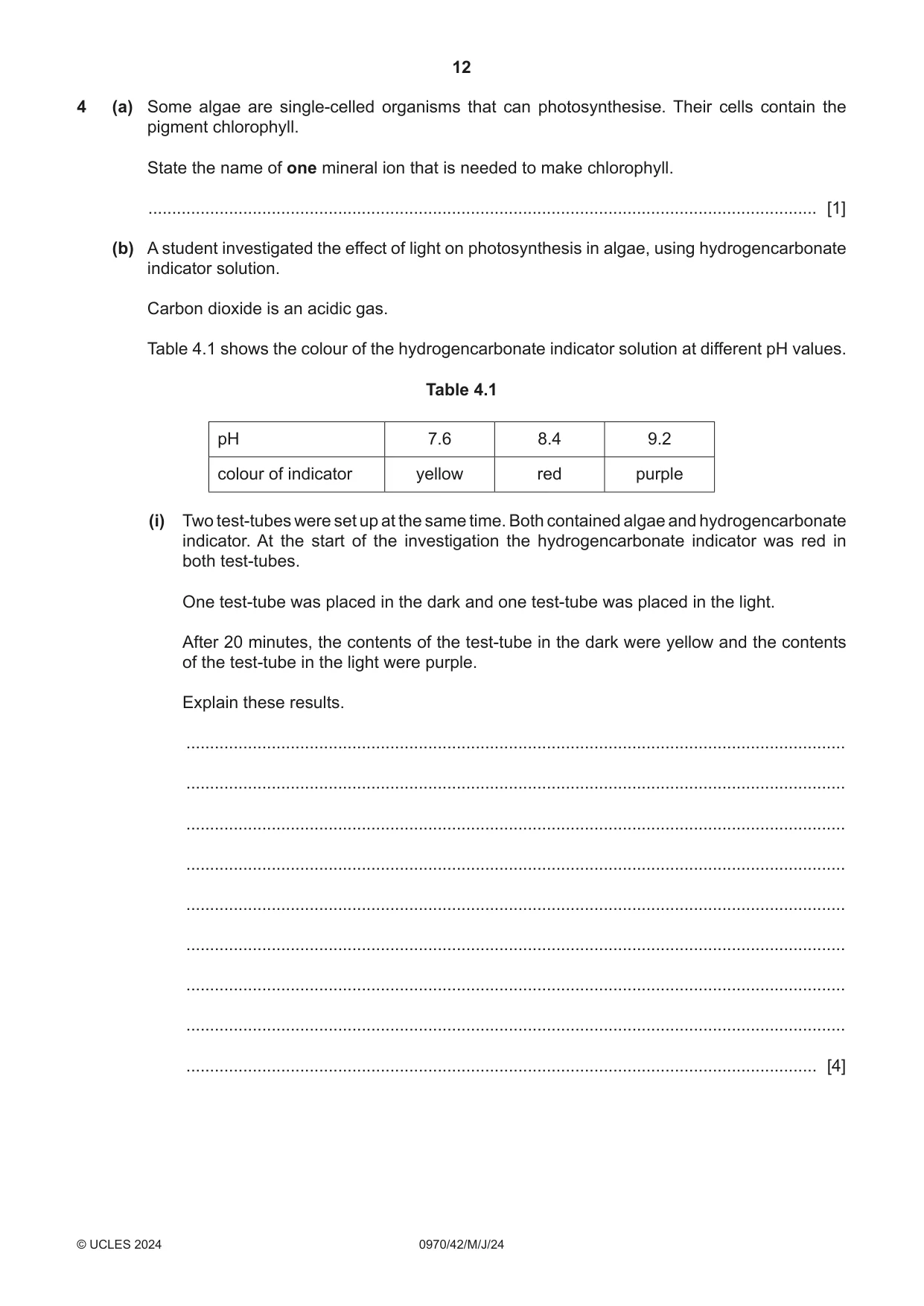Cambridge IGCSE Biology (9-1) 0970 2024 May/June Paper 4 · Variant 2 question paper, page 12 of 20