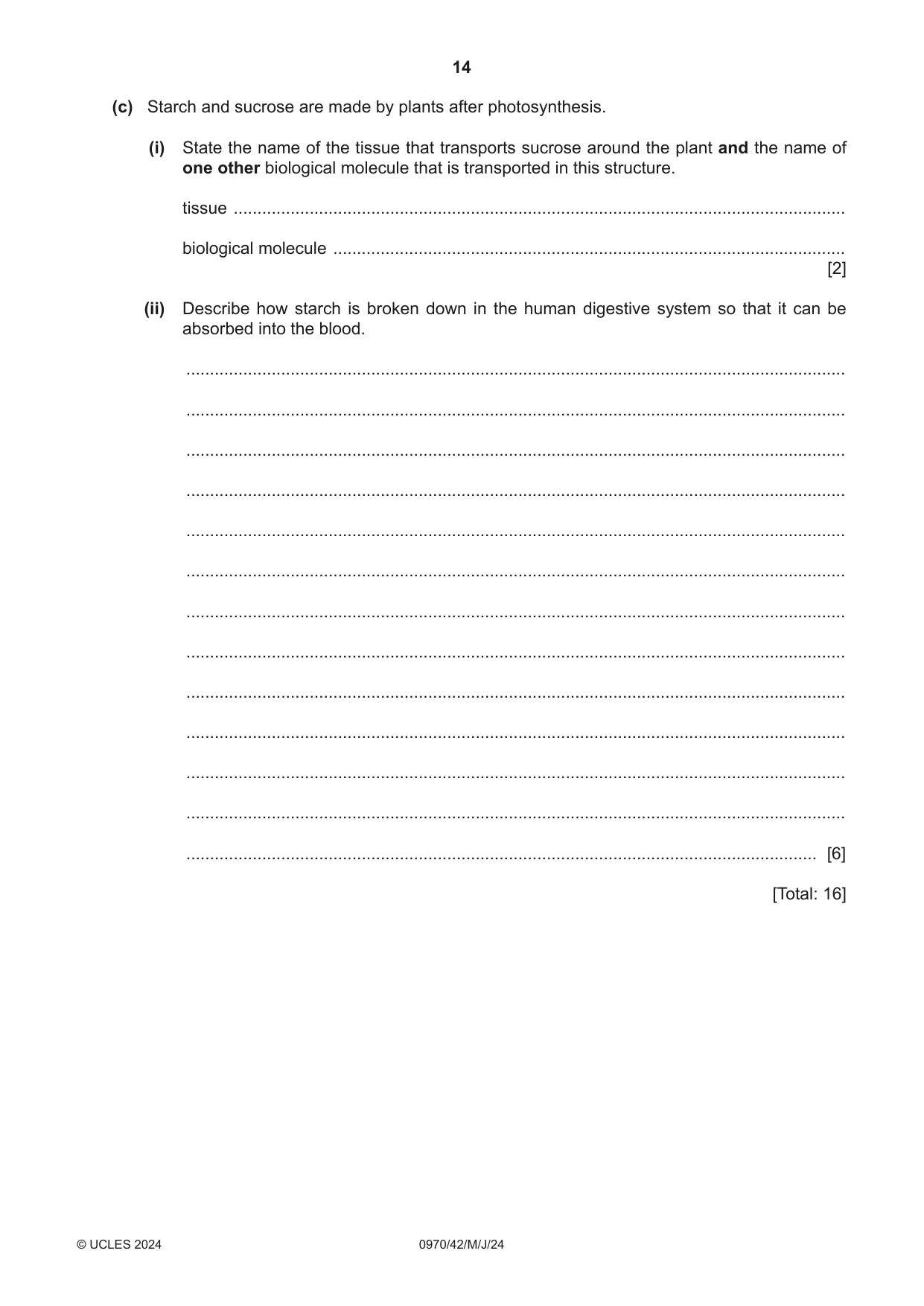 Cambridge IGCSE Biology (9-1) 0970 2024 May/June Paper 4 · Variant 2 question paper, page 14 of 20