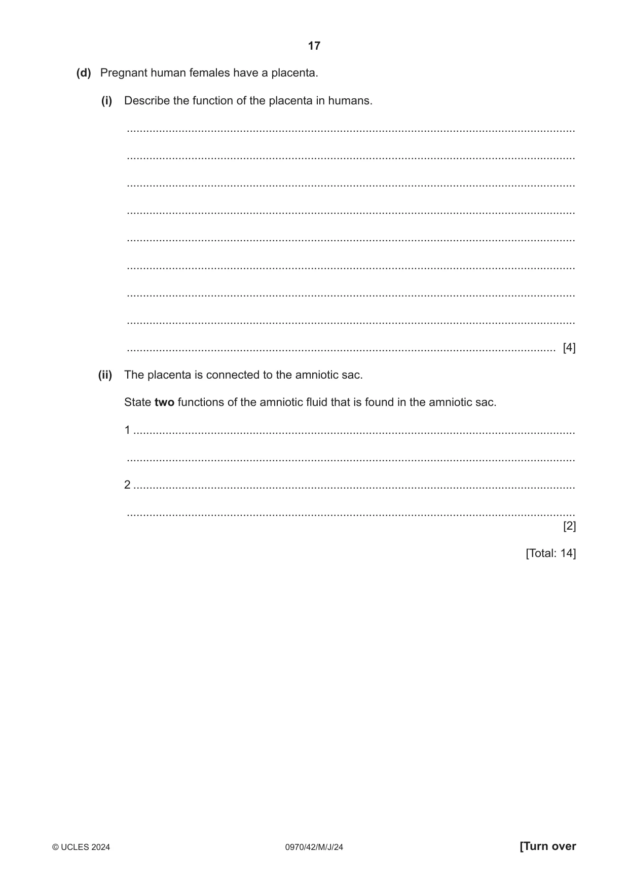 Cambridge IGCSE Biology (9-1) 0970 2024 May/June Paper 4 · Variant 2 question paper, page 17 of 20